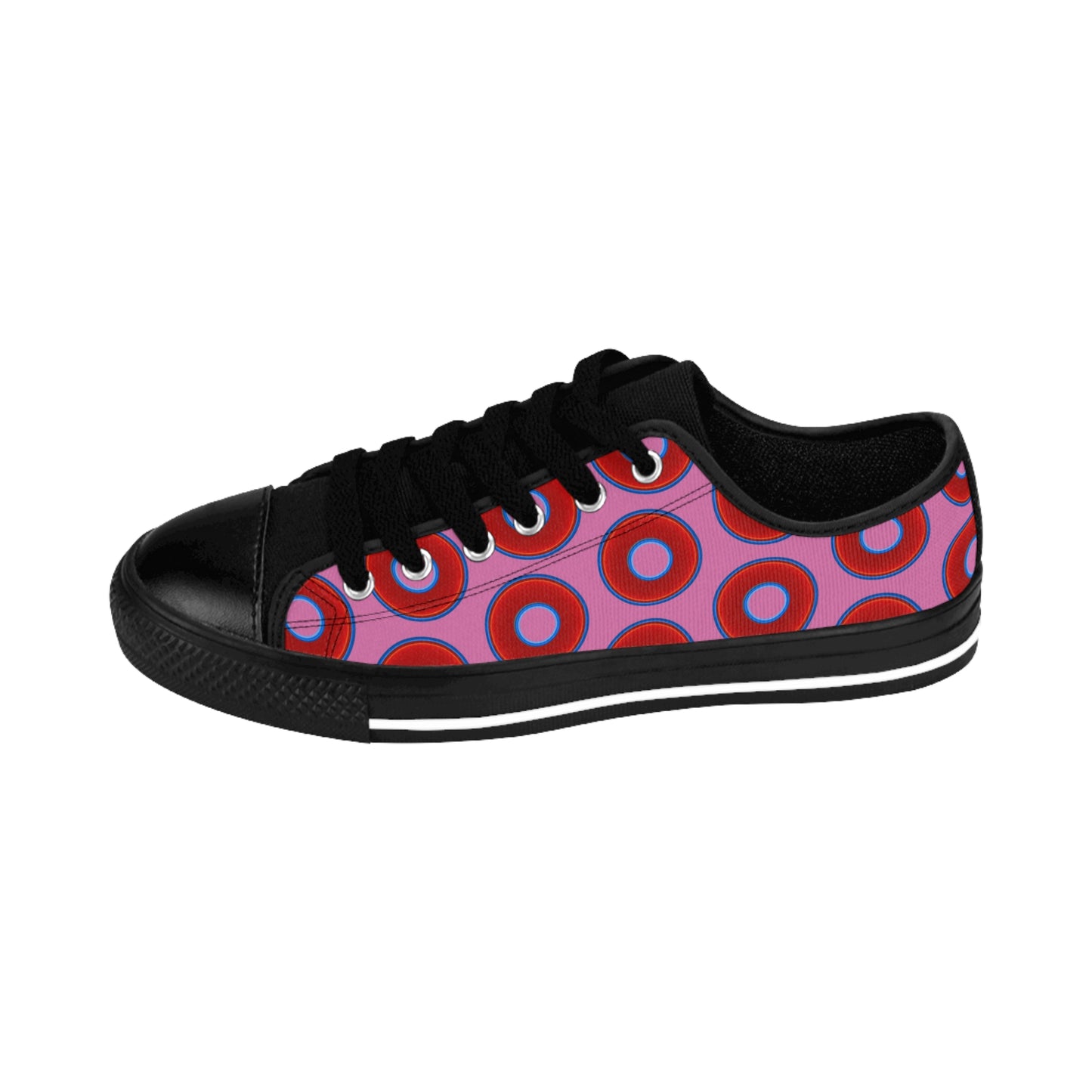 Women's Cushiony Convectors - Low Top - large red vivid donut print w/pink background