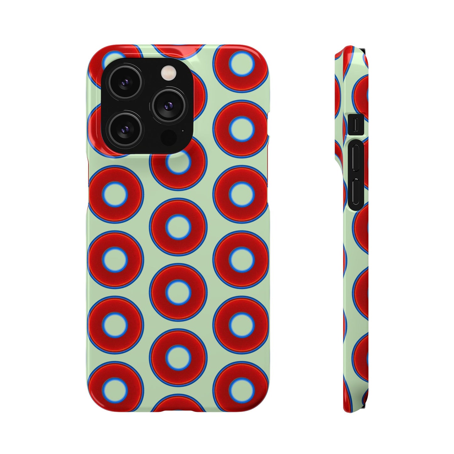 Lumpy Donut Snap Case - red vivid donut print w/seafoam green background