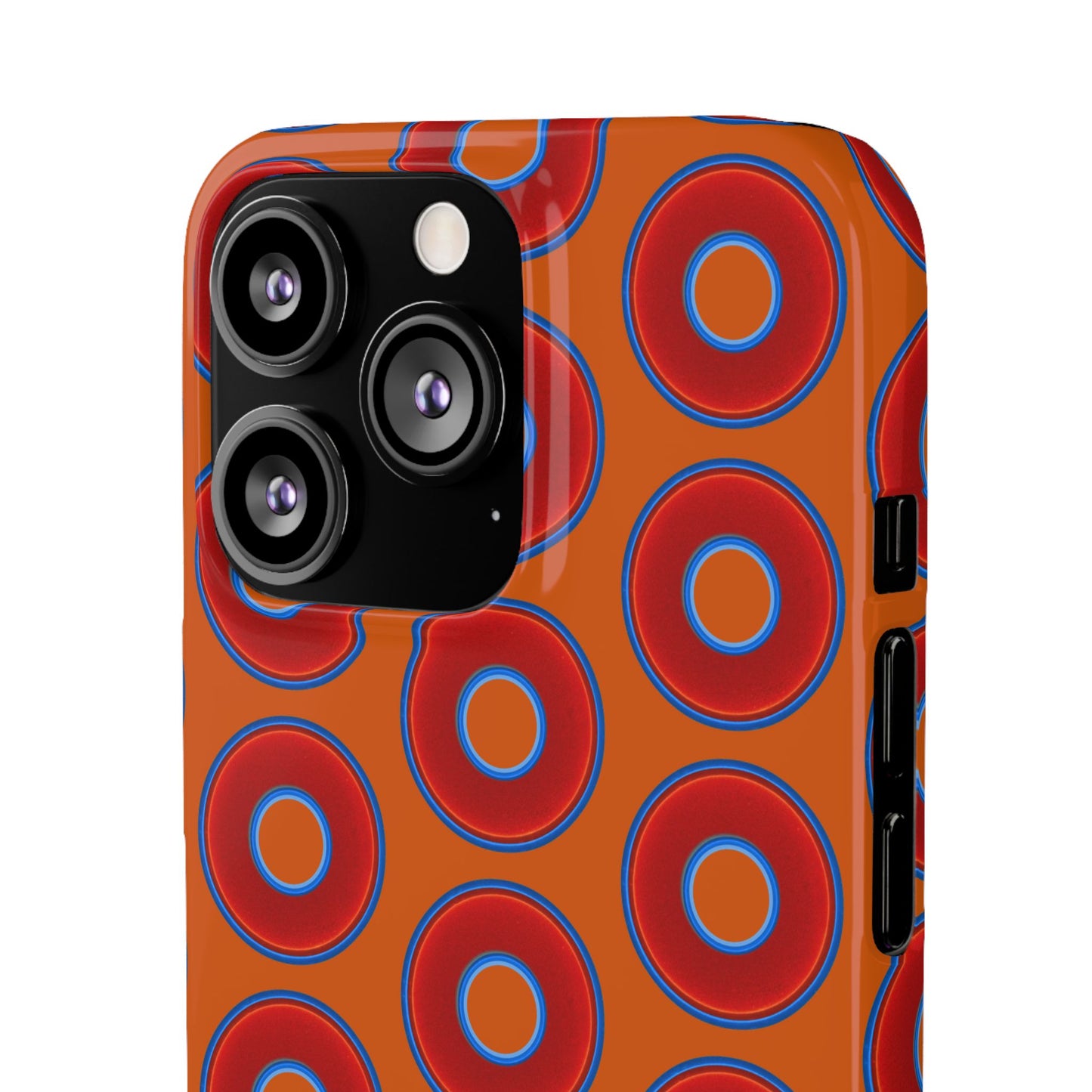 Lumpy Donut Snap Case - red vivid donut print w/dark orange background