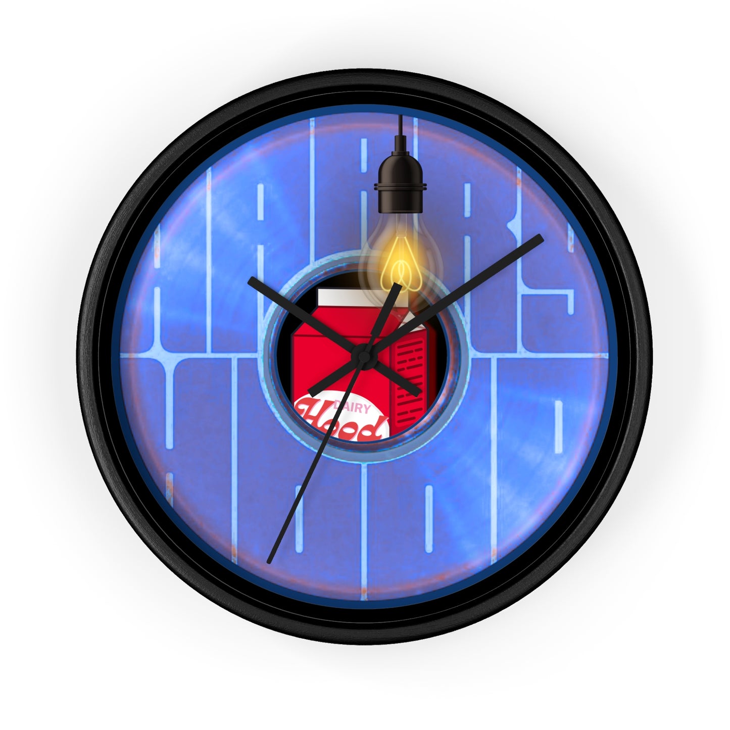 Lumpy Wall Clock - "Harry's Unofficial Donut Clock" - variant 4 - vivid blue/purple word donut w/black background