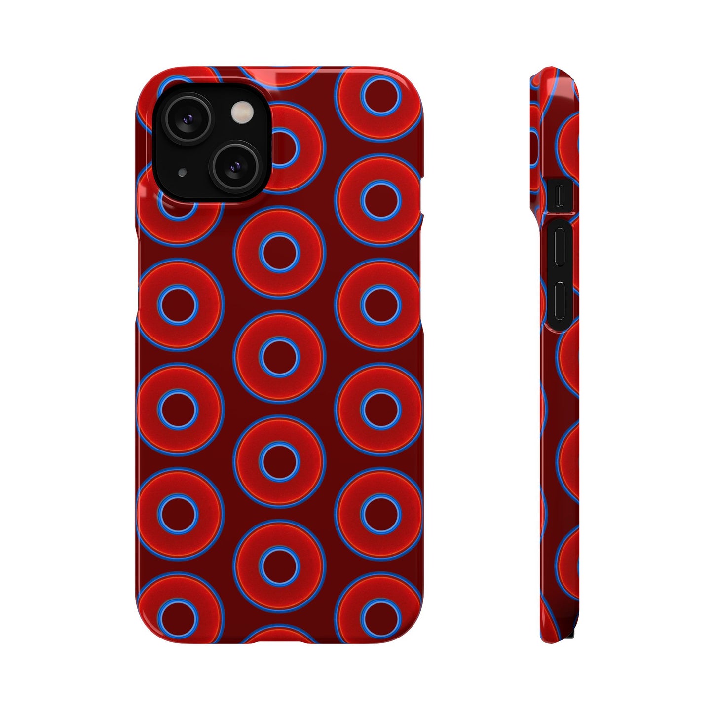 Lumpy Donut Snap Case - red vivid donut print w/dark red background
