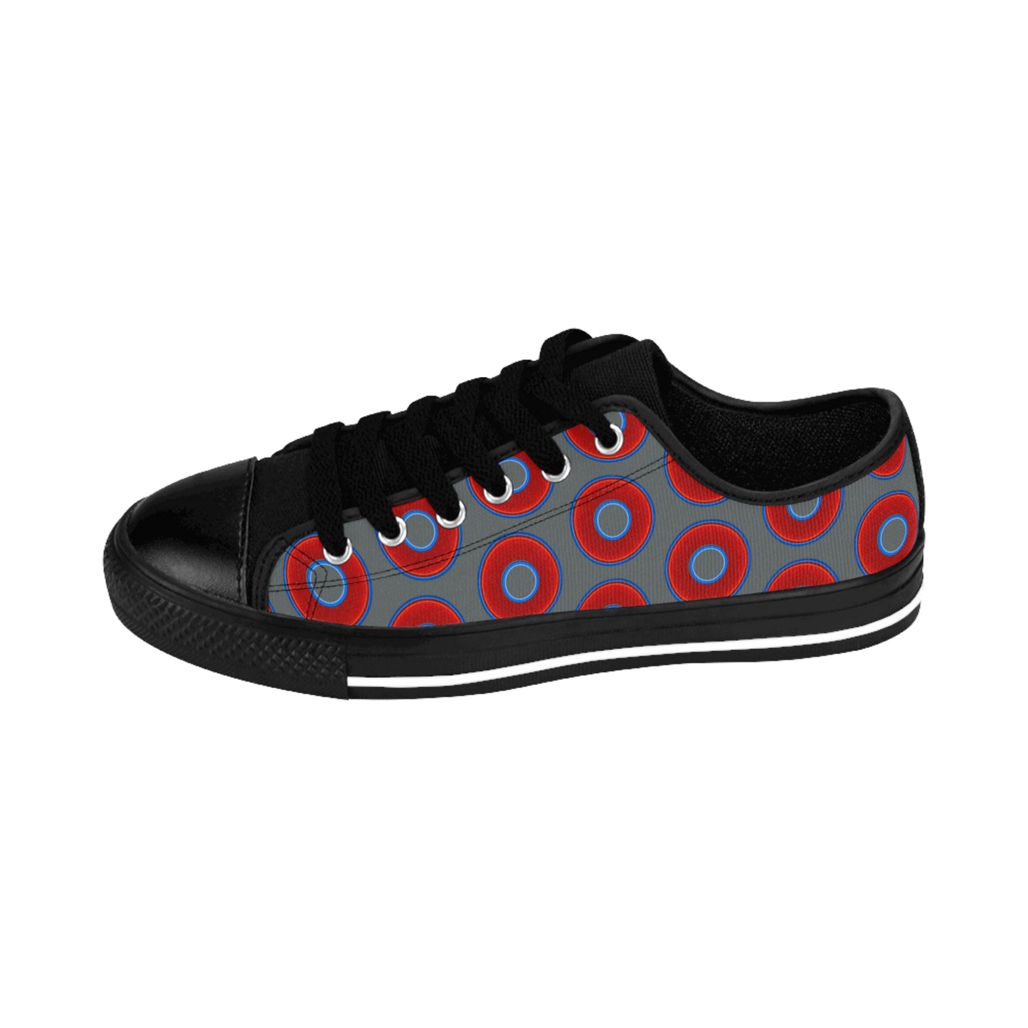 Men's Cushiony Convectors - Low Top - large red vivid donut print w/dark gray background