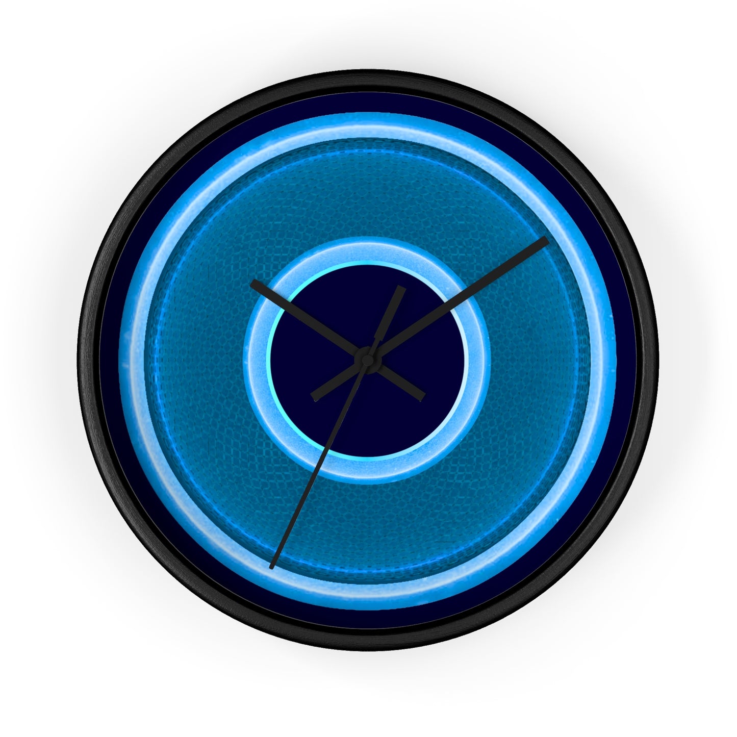 Lumpy Wall Clock - blue rustic donut w/light blue edging - variant 7 w/midnight blue background