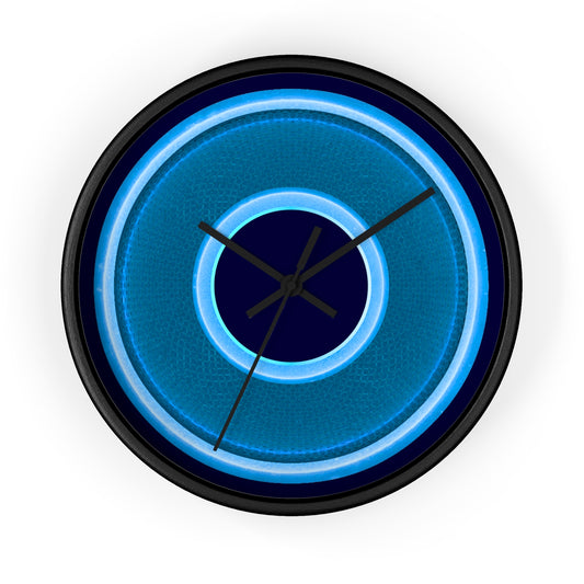 Lumpy Wall Clock - blue rustic donut w/light blue edging - variant 7 w/midnight blue background
