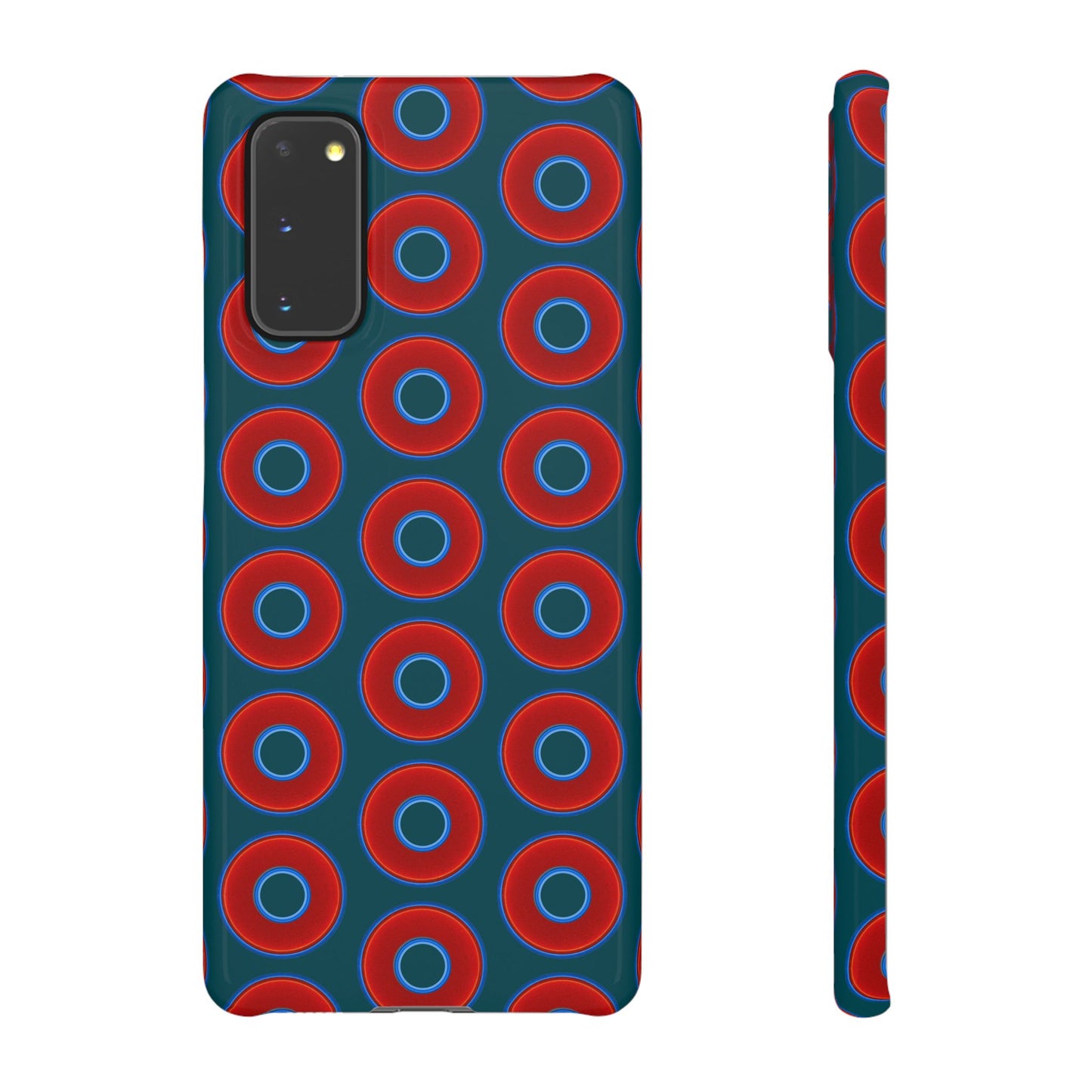 Lumpy Donut Snap Case - red vivid donut print w/midnight teal green background