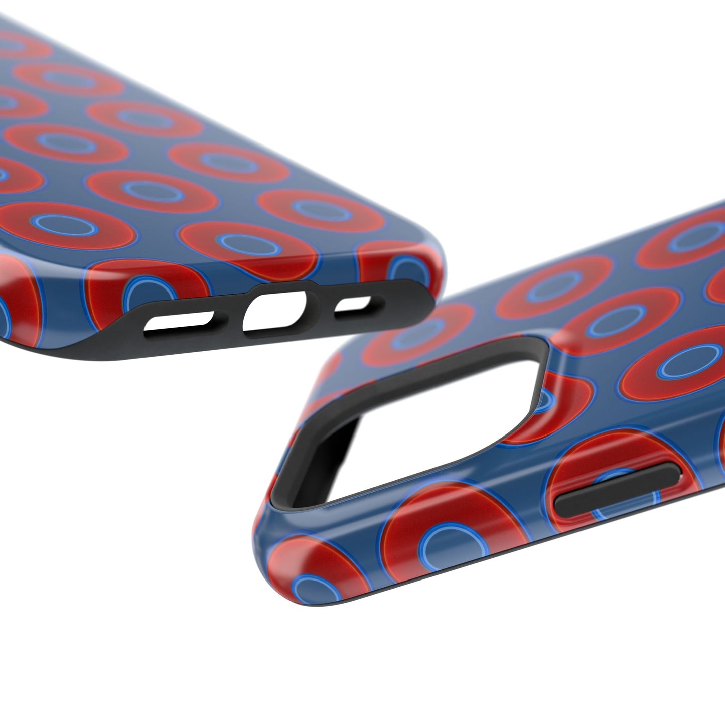 Impact-Resistant Lumpy Donut Case - red vivid donut print w/light navy blue background