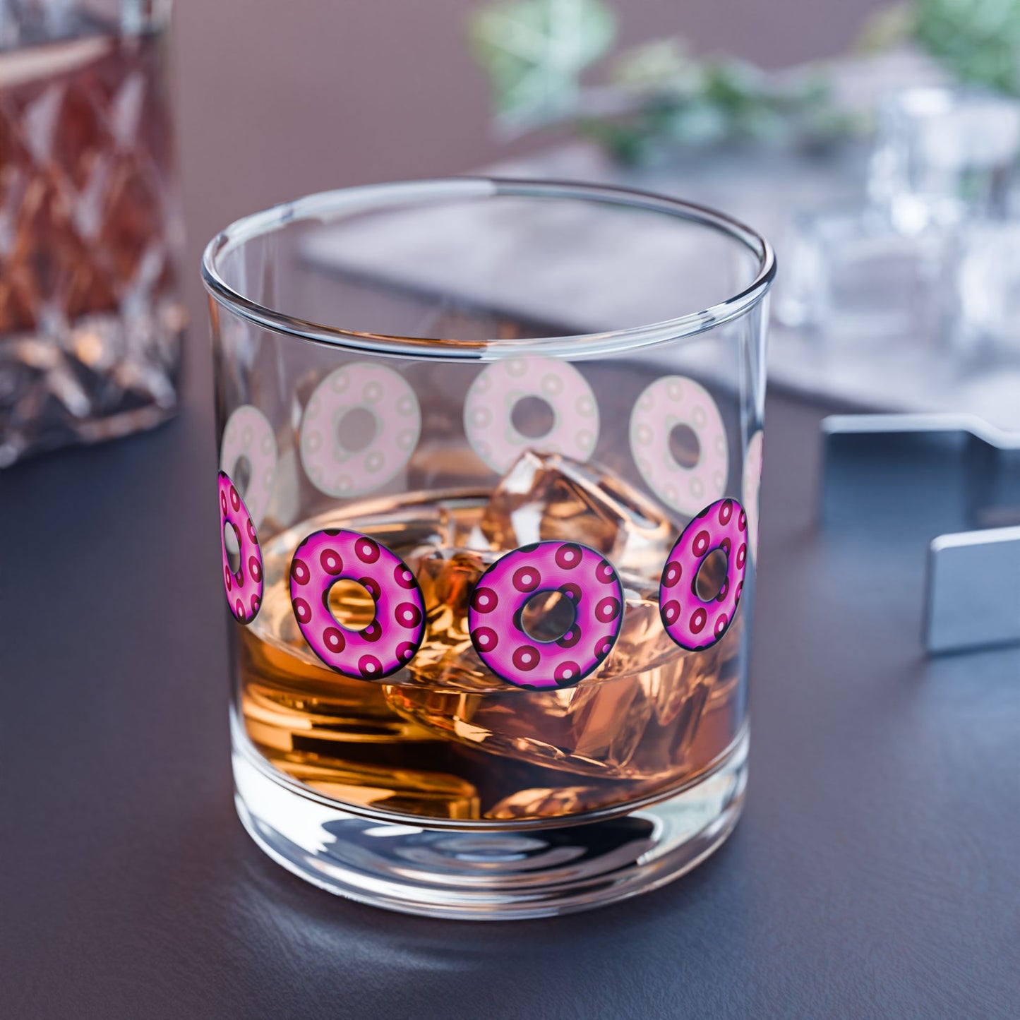 10oz Lumpy Rock Glass - blimpy paradox donuts - hot magenta/red donuts