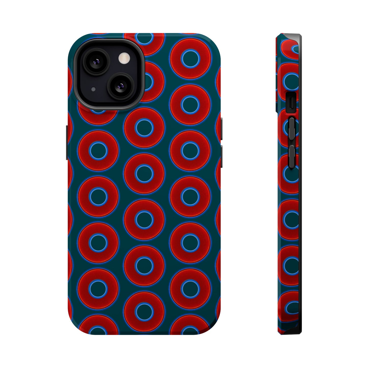 Magnetic Tough Donut Case - red vivid donut print w/midnight green background