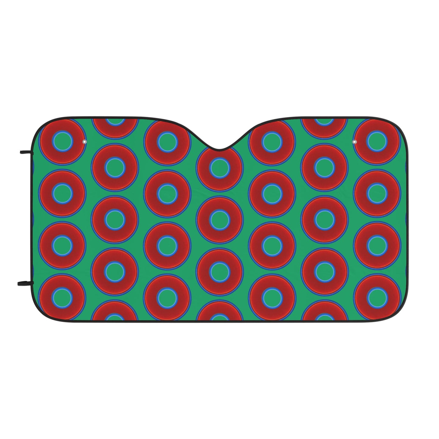 Automotive Donut Sun Shade - red vivid donuts w/jade green background