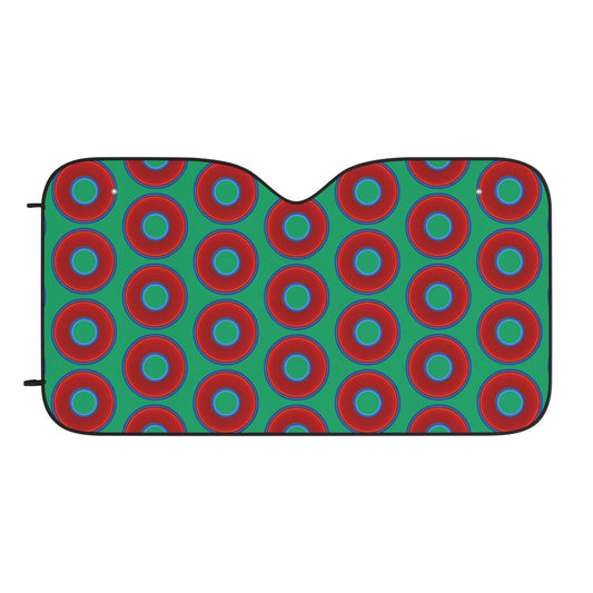 Automotive Donut Sun Shade - red vivid donuts w/jade green background