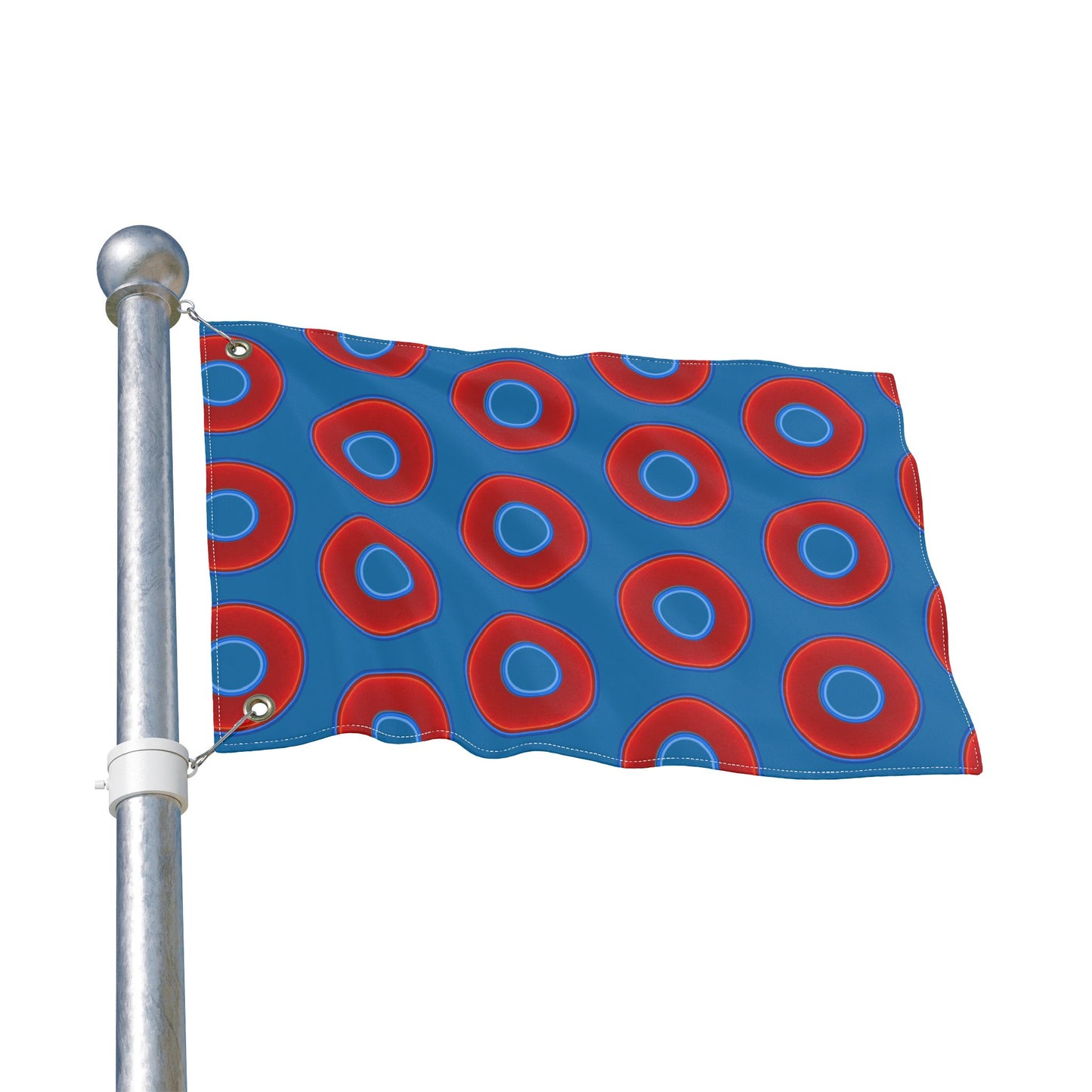 Lumpy Flagpole Sitters - Donut Flags [12" x 18"] - red vivid donut print w/wavy navy blue background