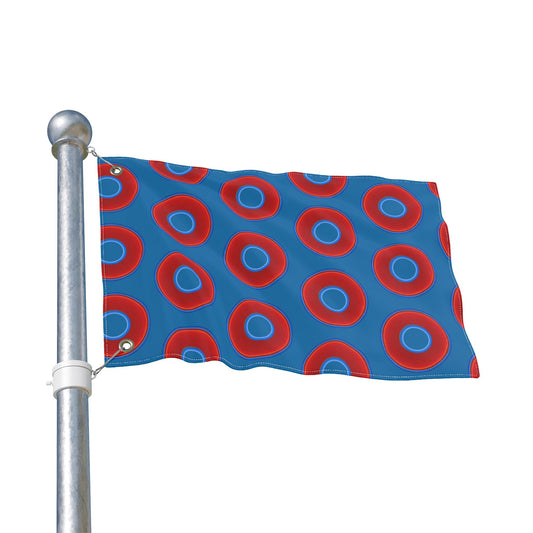 Lumpy Flagpole Sitters - Donut Flags [12" x 18"] - red vivid donut print w/wavy navy blue background
