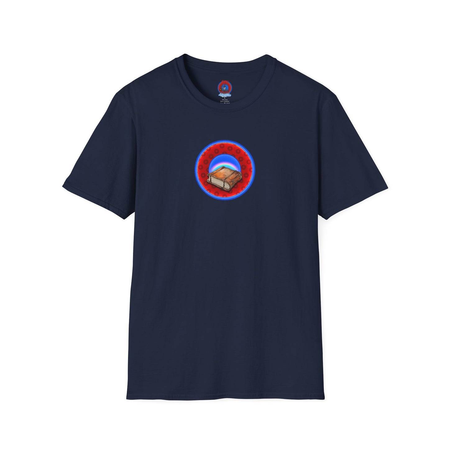 Classic Donut Tee - Unisex Soft-Style - "Read the F'ing Donut Book" - paradoxical widemouthed red/blue donut - variant 2