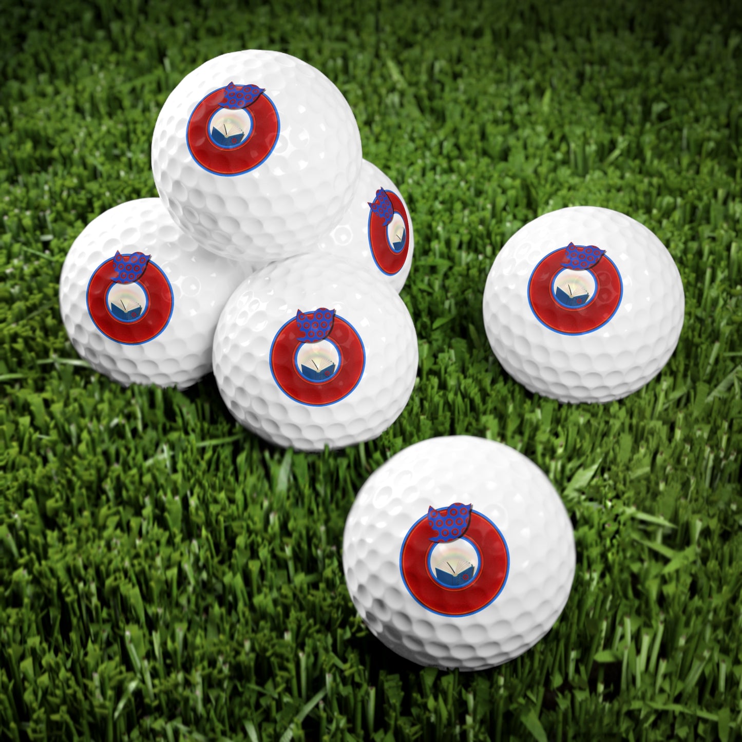 Lumpy Donut Golf Balls - 6-pack - "The Phamously Flying Golf Ball" - vivid red/blue donut