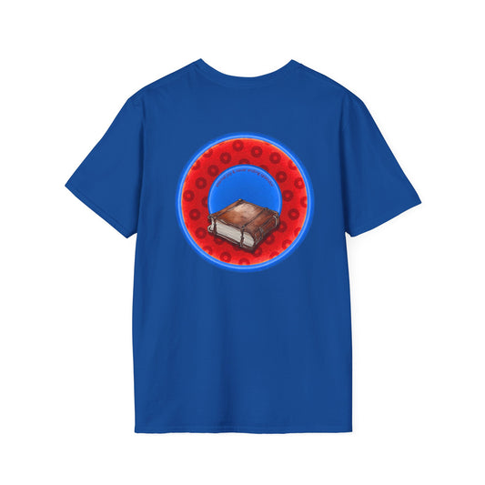Classic Donut Tee - Unisex Soft-Style - "Read the F'ing Donut Book" - paradoxical widemouthed red/blue donut