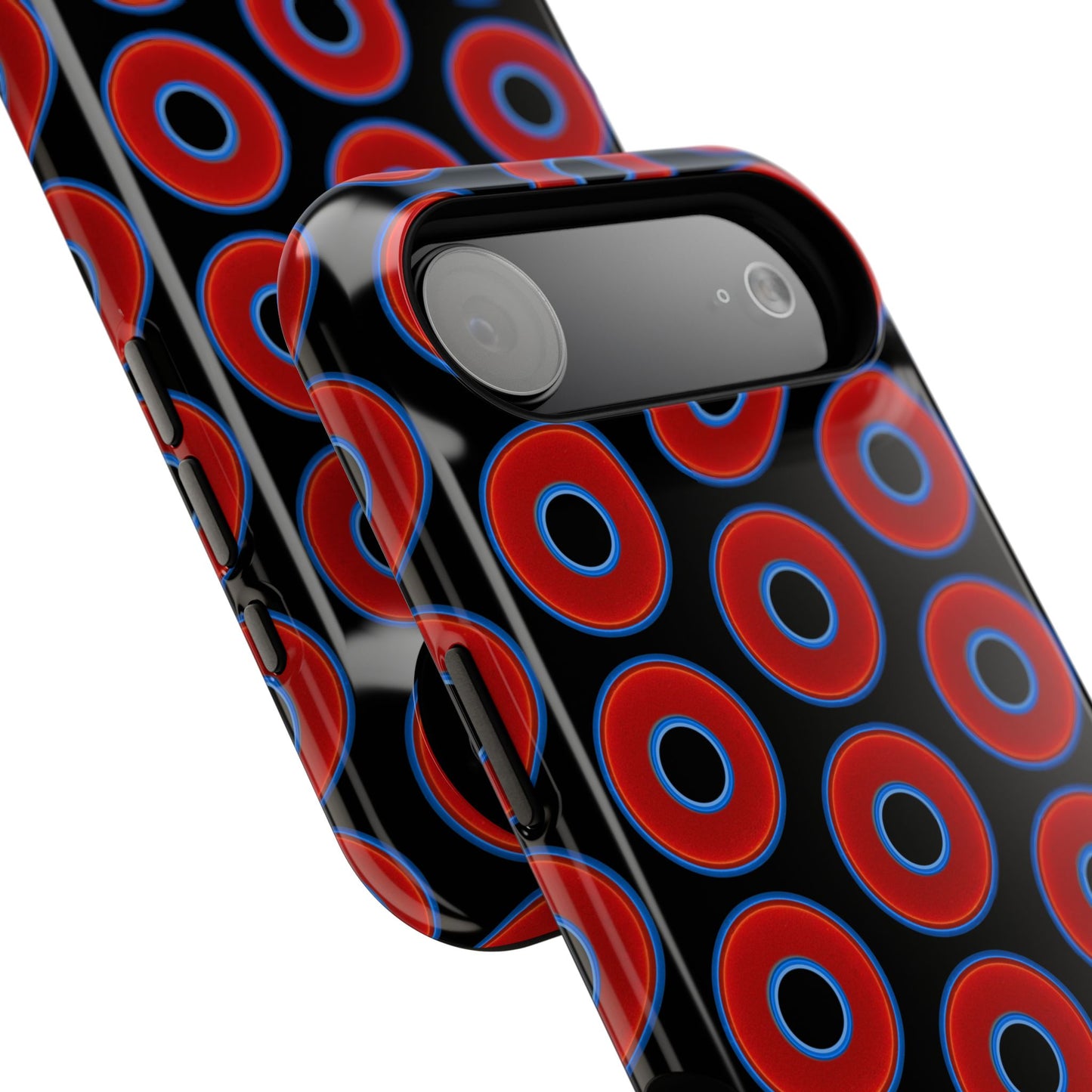 Impact-Resistant Lumpy Donut Case - red vivid donut print w/black background
