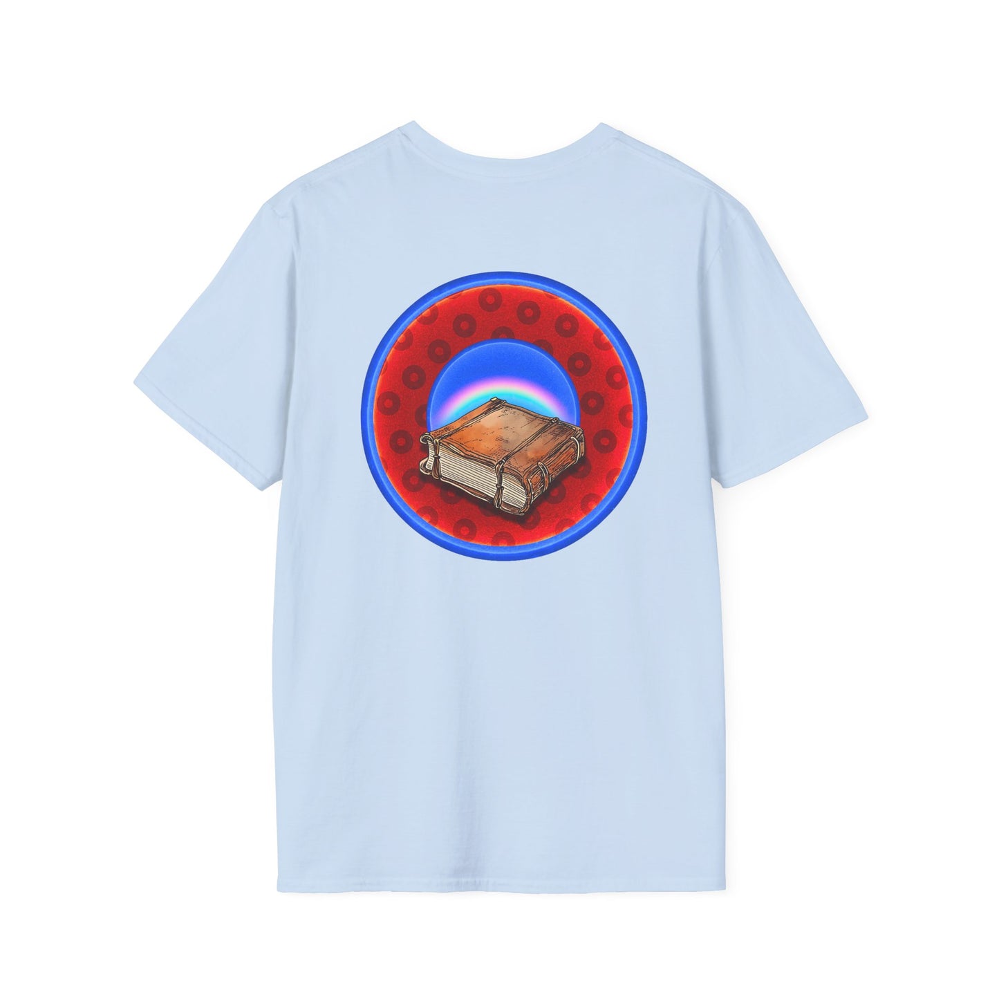 Classic Donut Tee - Unisex Soft-Style - "Read the F'ing Donut Book" - paradoxical widemouthed red/blue donut - variant 2