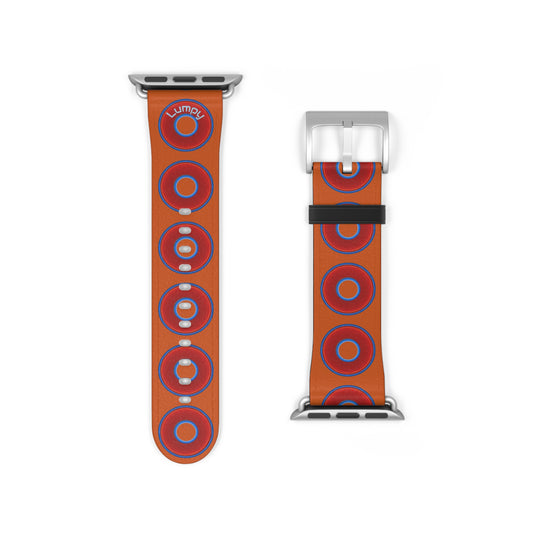 Lumpy Donut Wristband - compatible w/apple watch - red vivid donuts w/dark orange background