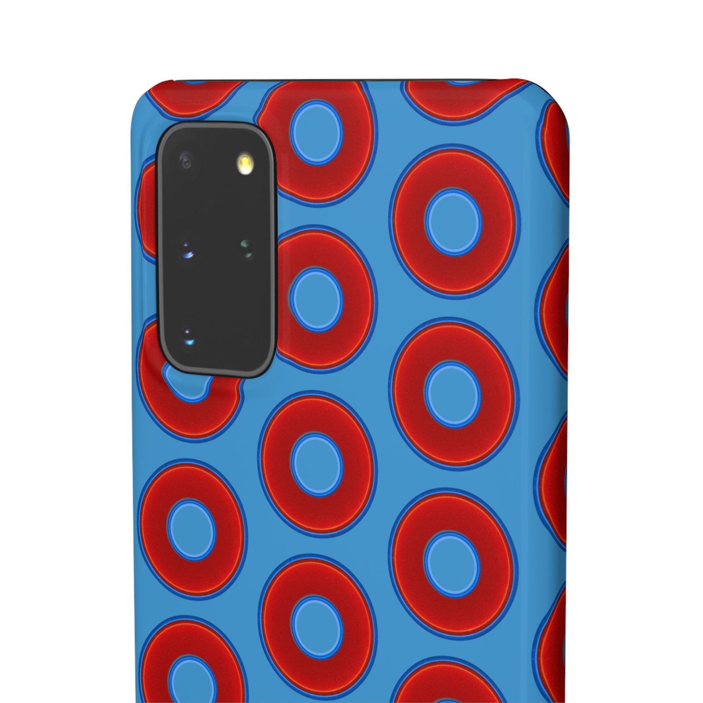 Lumpy Donut Snap Case - red vivid donut print w/light steel blue background