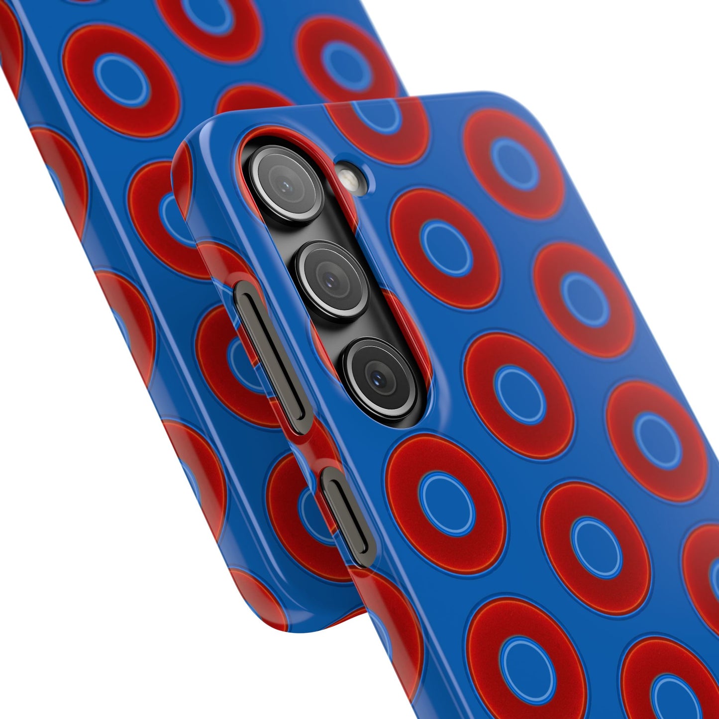 Lumpy Donut Snap Case - red vivid donut print w/dark royal background
