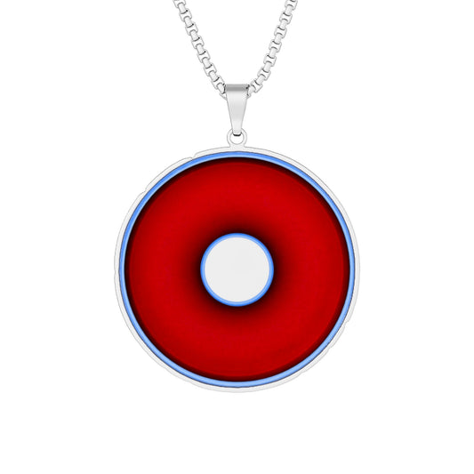 Lump's Heady Donut Necklace - 1" x 1" Stainless Steel Pendant - "Abstract Donut Paradox" - vivid red/blue plumpy donut