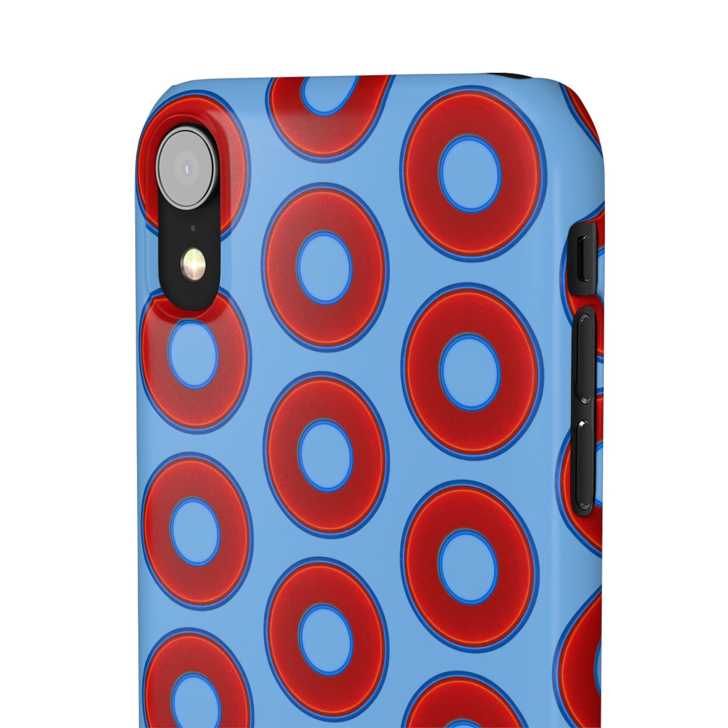 Lumpy Donut Snap Case - red vivid donut print w/light blue background