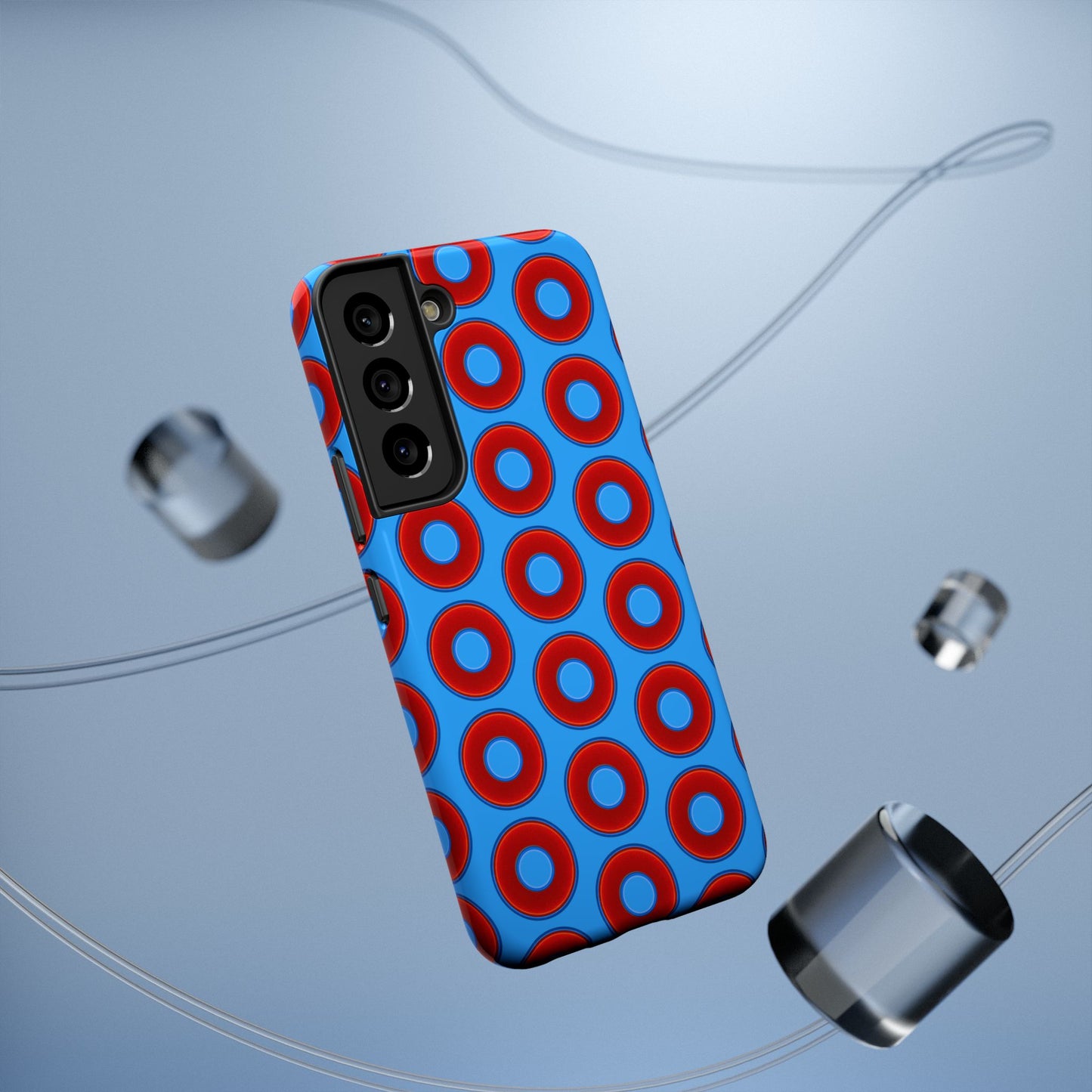 Impact-Resistant Lumpy Donut Case - red vivid donut print w/sky royal blue background