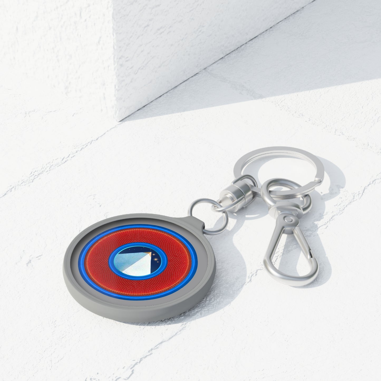 Lumpy Donut Keychain - "Limestone Donuts so Large" - series 1.0 - variant 1 - red/blue donut