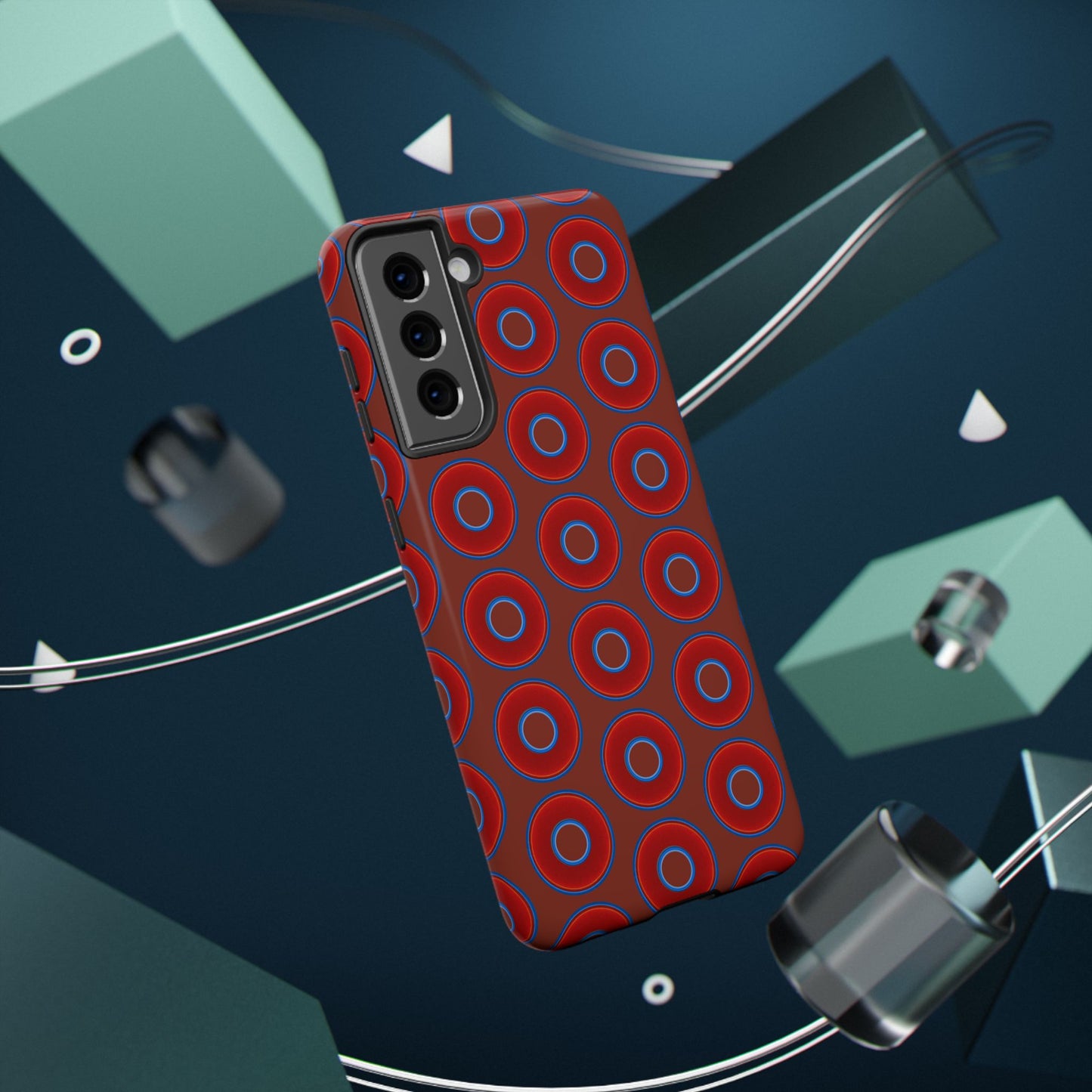 Impact-Resistant Lumpy Donut Case - red vivid donut print w/burnt umber background