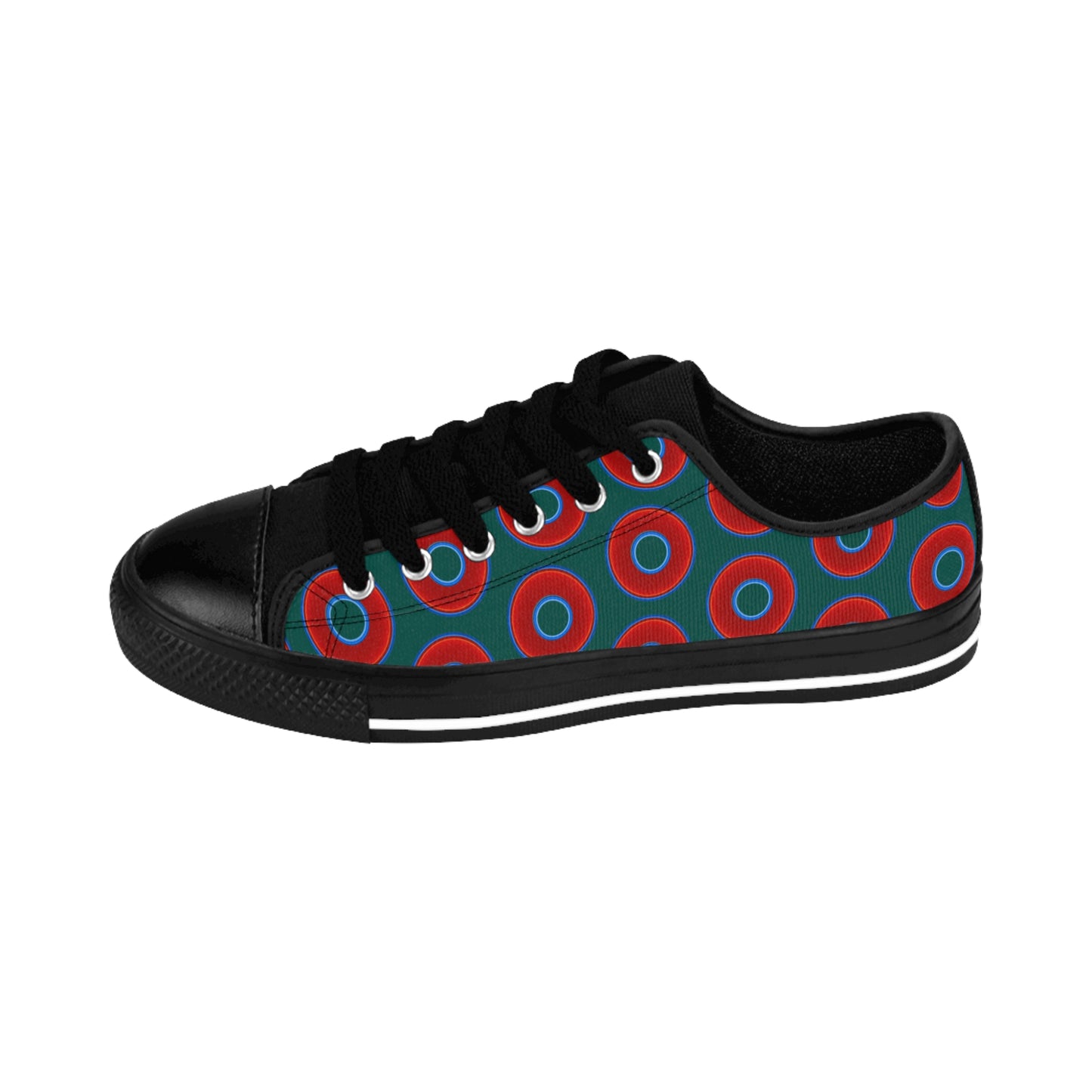 Men's Cushiony Convectors - Low Top - large red vivid donut print w/steel green background