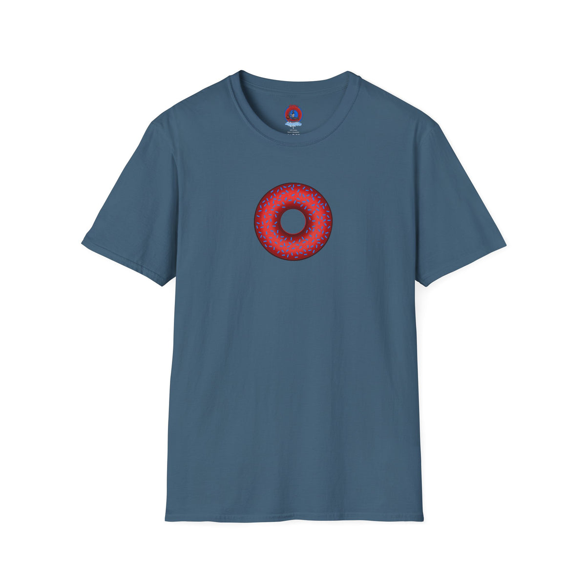 Classic Donut Tee - Unisex Soft-Style - "Plain Plump Donut w/" - plump red donut w/blue sprinkles