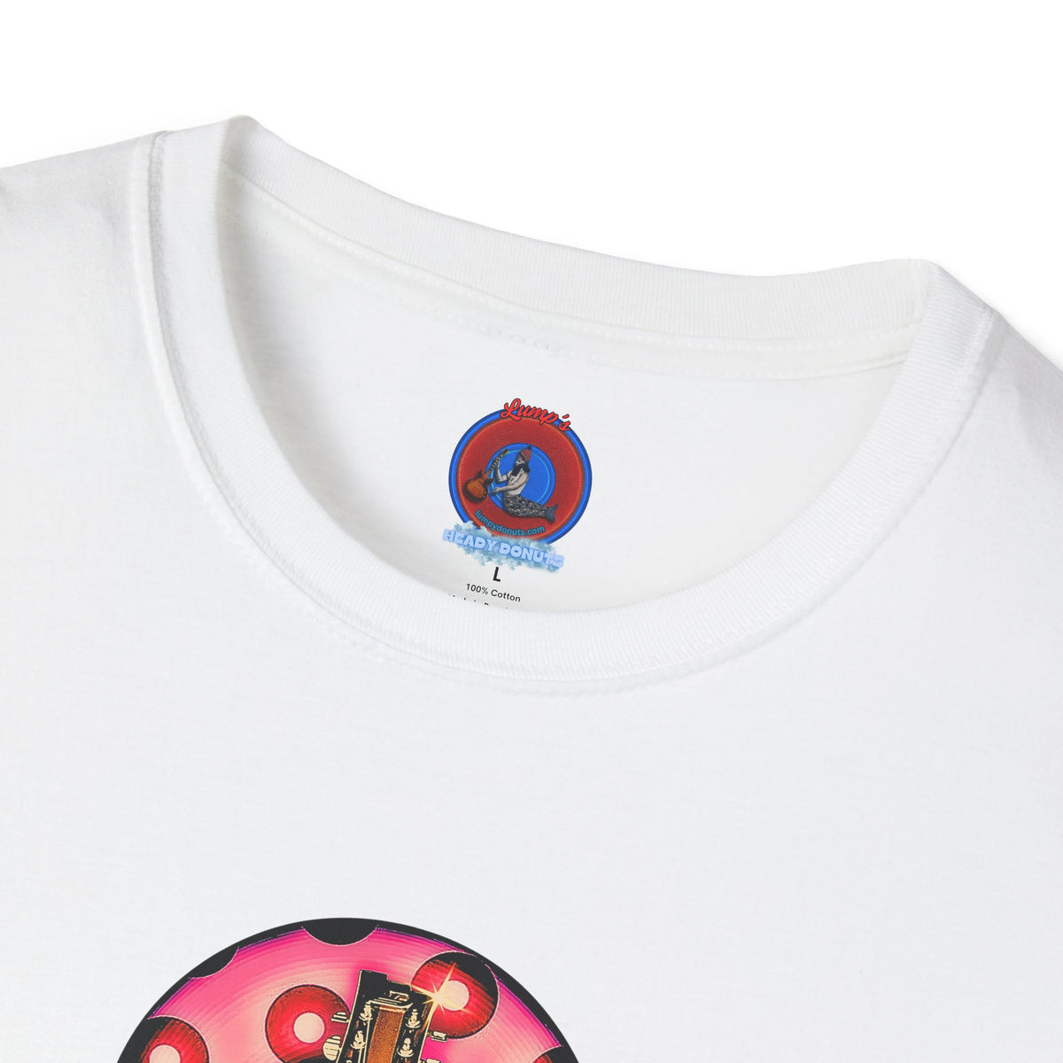 Classic Donut Tee - Unisex Soft-Style - "Would You Be My Donut?" - paradoxical faded magenta/red donut - variant 1
