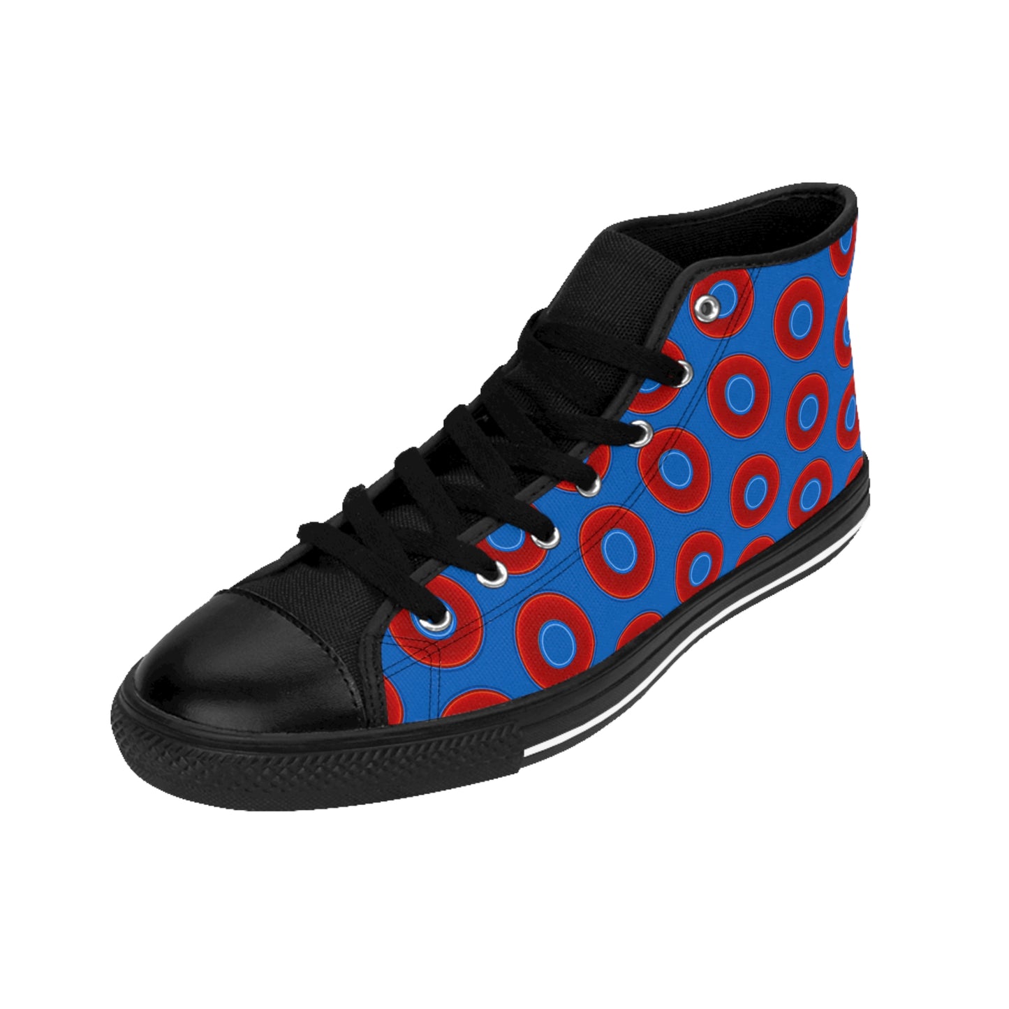 Men's Cushiony Convectors - High Tops - red vivid donuts w/dark royal blue background