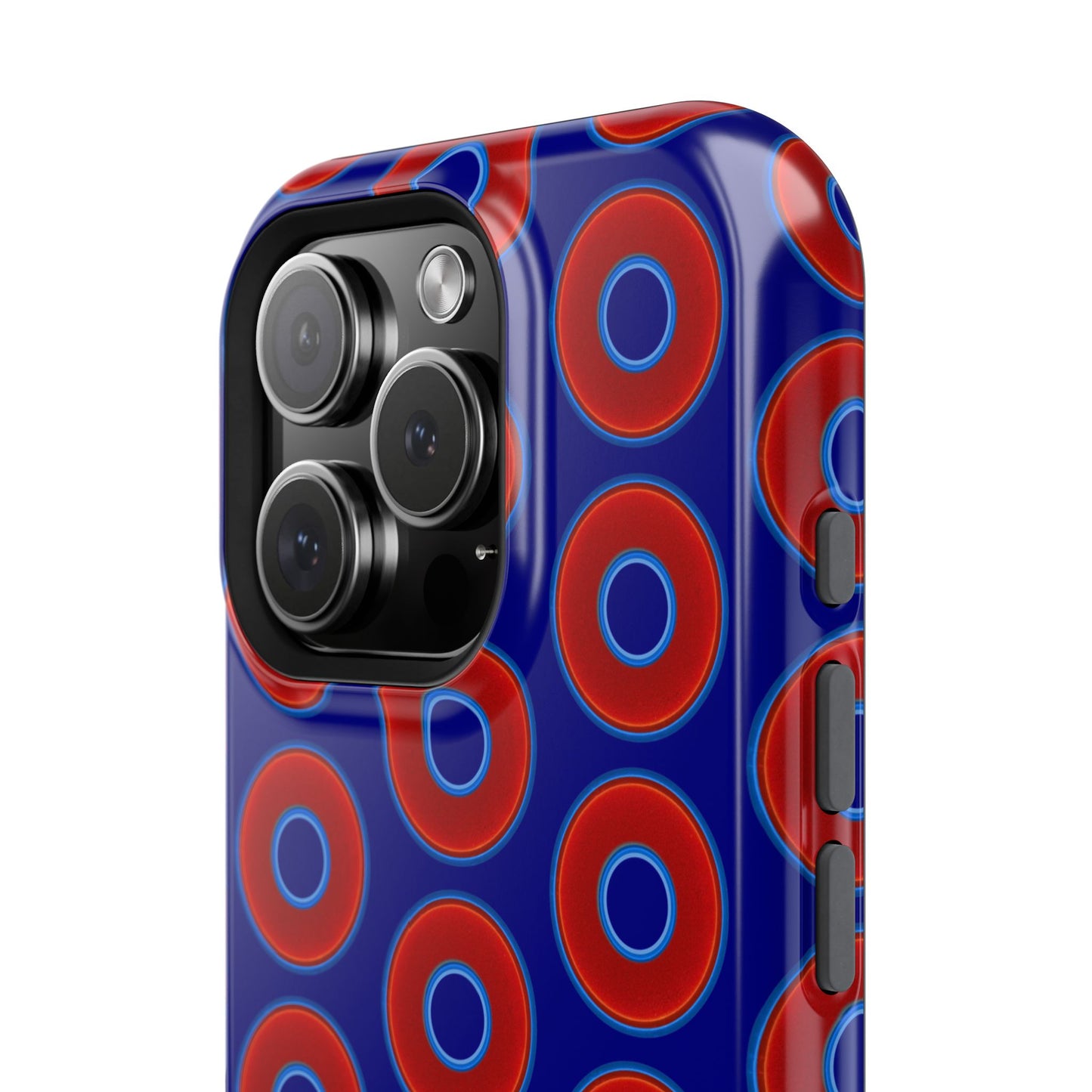 Impact-Resistant Lumpy Donut Case - red vivid donut print w/vivid navy background