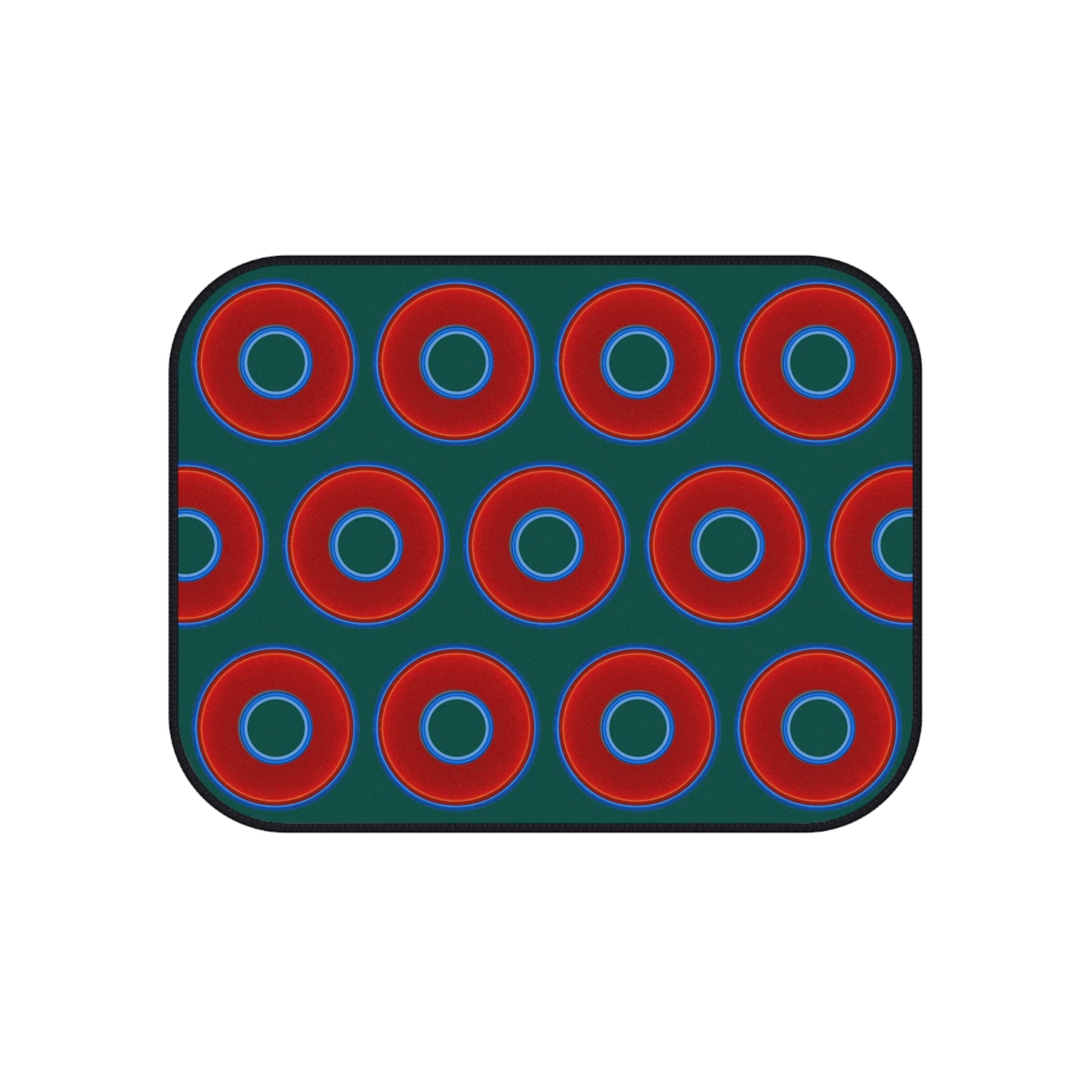 Contacted Car Mats - vivid donut print w/dark Fenway green background