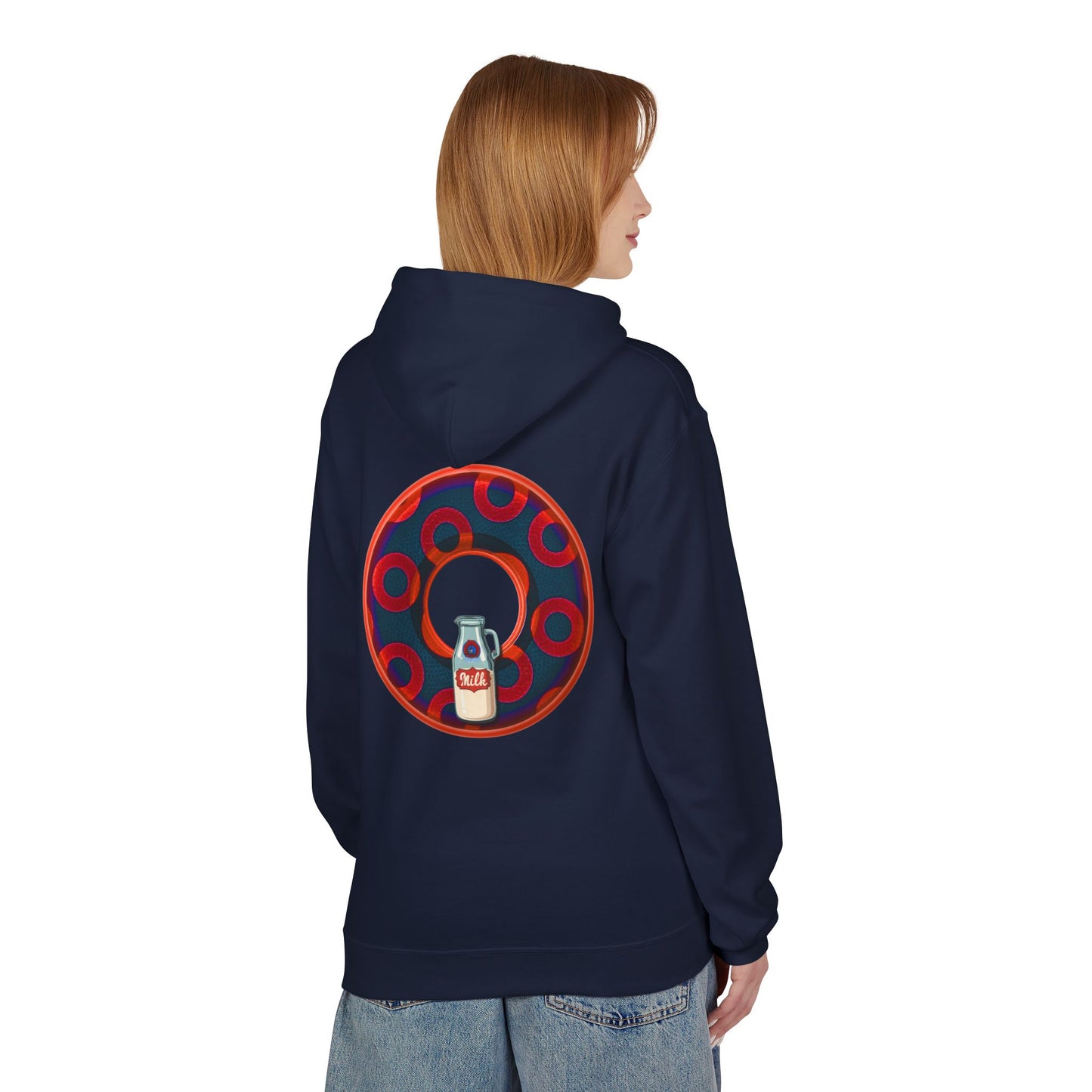 Fleece Harry Hoodies [Midweight Soft-style] - "Wooked Cream Dairy - YEMSG Donut" - navy blue/red rustic paradox donut - variant 3