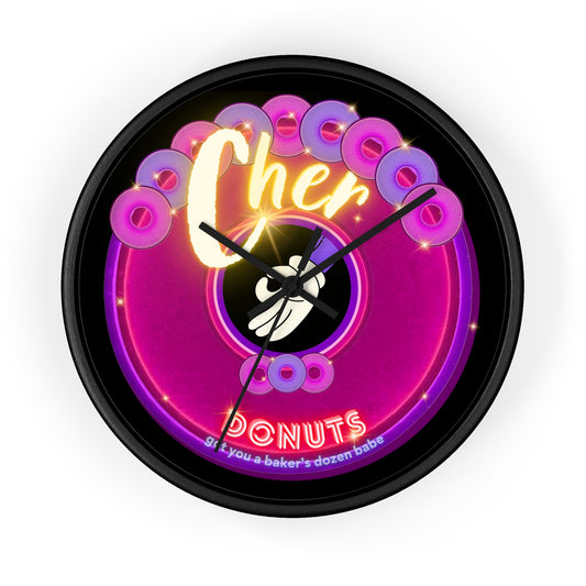 Lumpy Wall Clock - "Cher-ing is Caring Clock" - variant 2 - magenta vivid donut w/black background [*charitable donut]