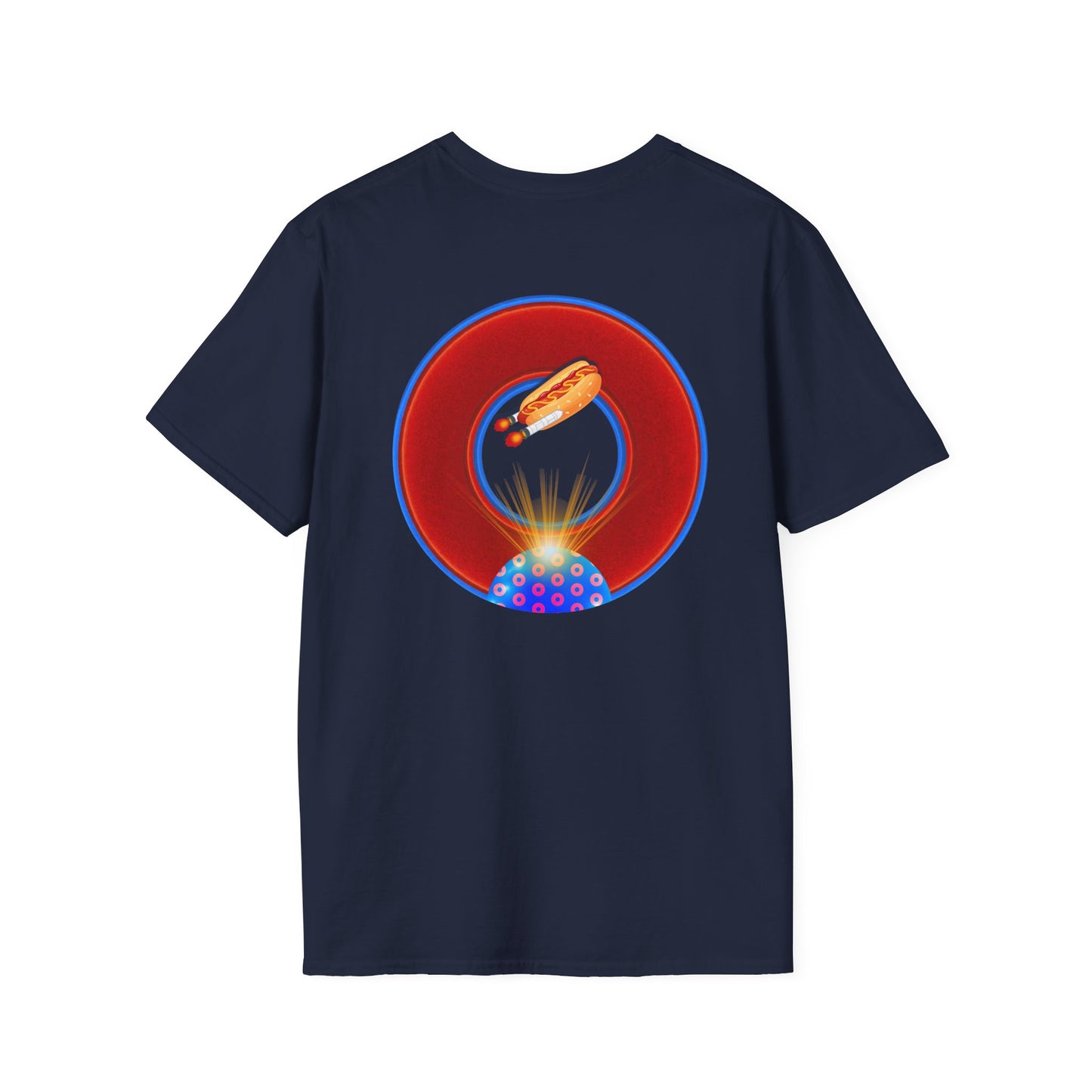 Classic Donut Tee - Unisex Soft-Style - "Viva Las Vegas Donut" -  vivid red donut w/raw dogger - variant 3