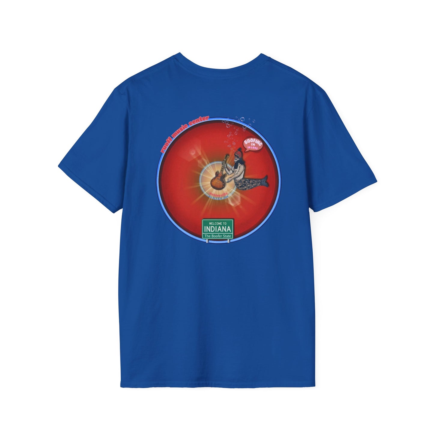 Classic Donut Tee - Unisex Soft-Style - "Indiana is for Boofers" - vivid red/blue plumpy donut - variant 1 - w/toppings