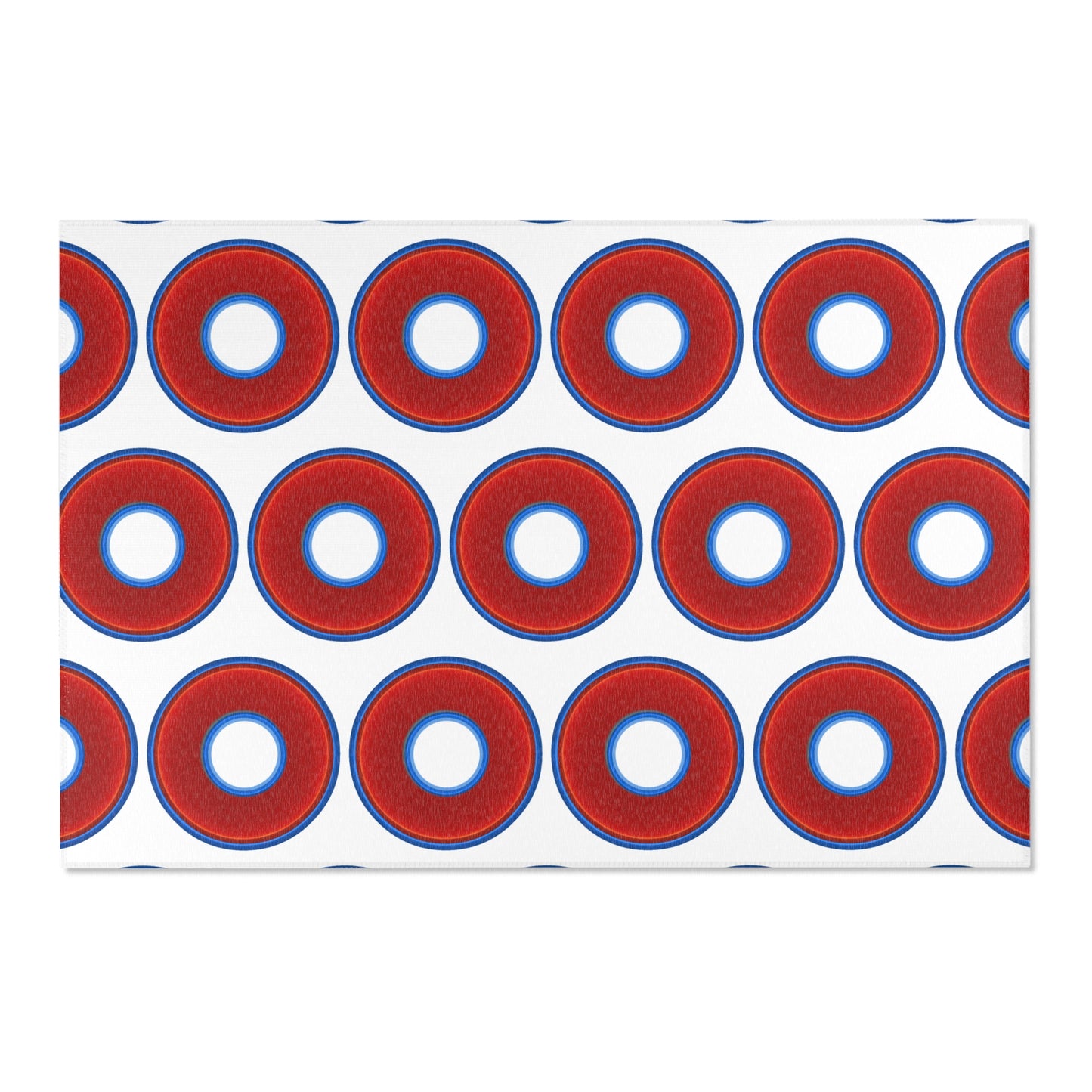 Lumpy Donut Print Rug - choice of 3 sizes - vivid red donut print w/white background