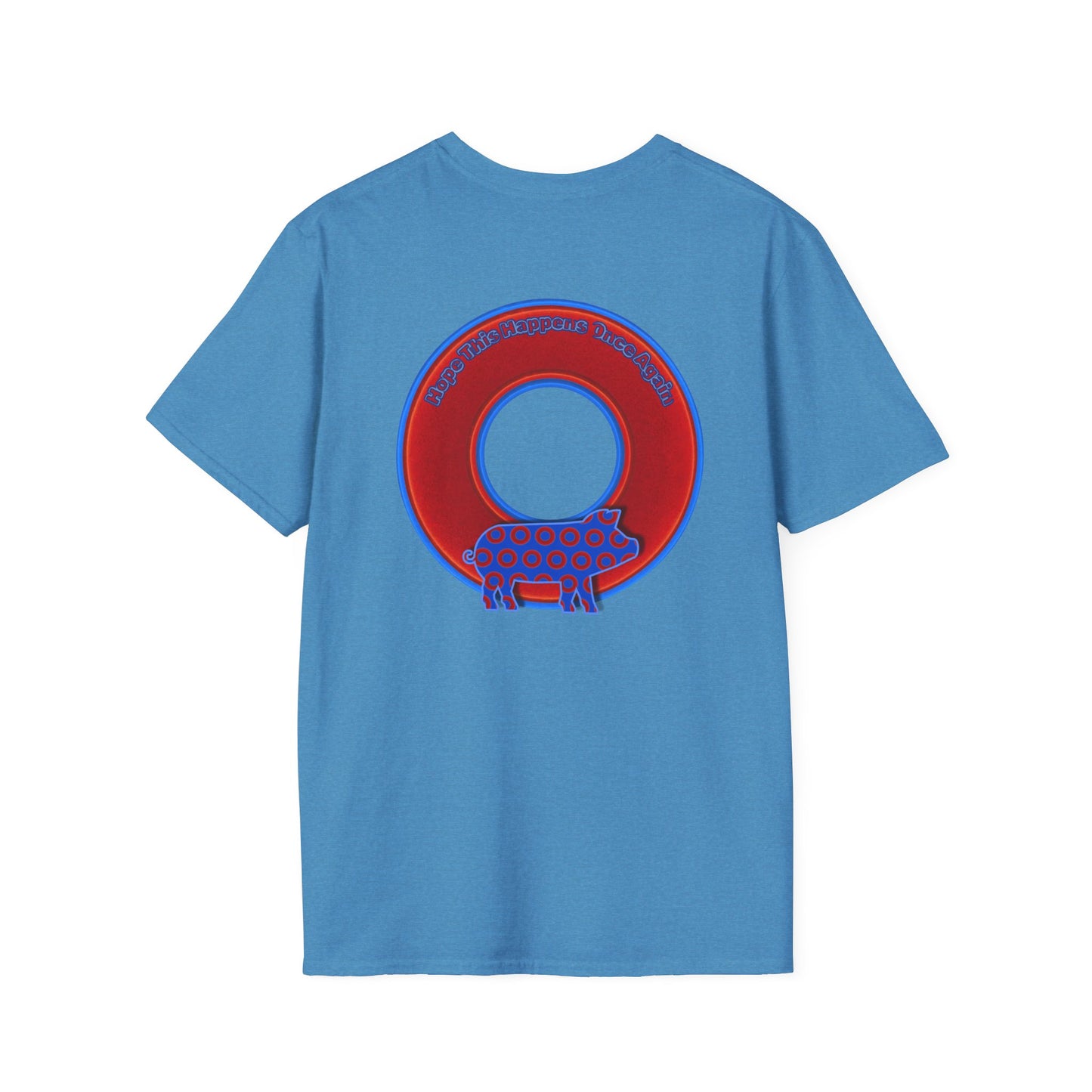 Classic Donut Tee - Unisex Soft-Style - "Guyute's Ugly Donut" - vivid red/blue donut - variant 2