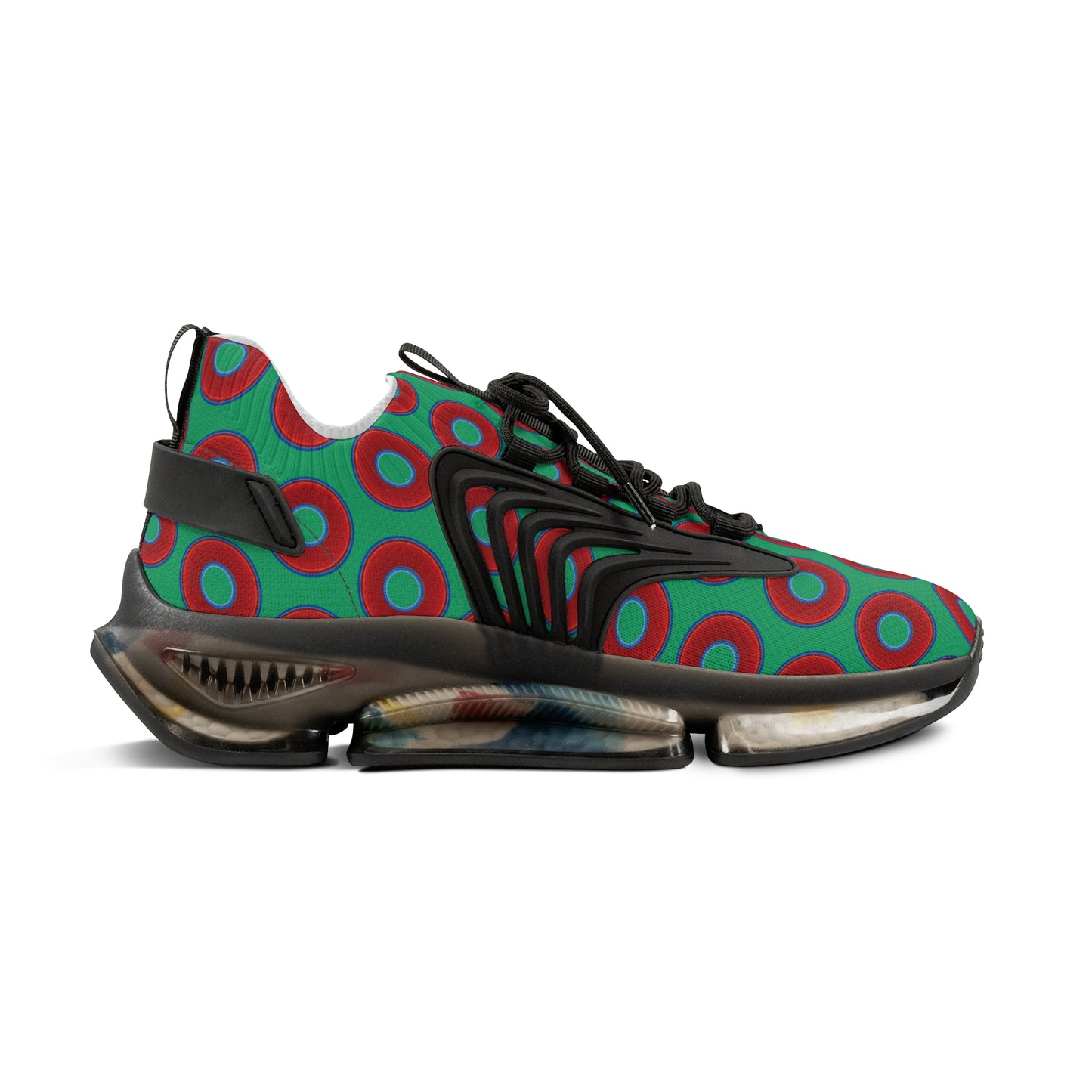 Donut Kicks - red vivid donut print w/jade green background