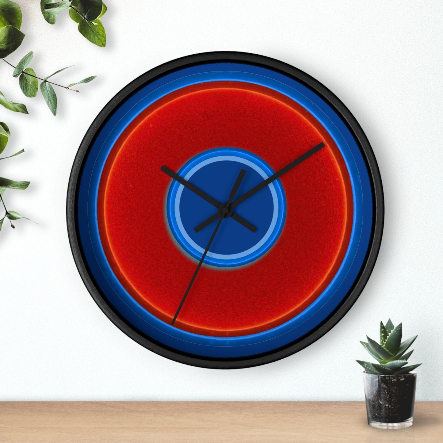 Lumpy Wall Clock - red vivid donut - variant 4 w/dark blue background