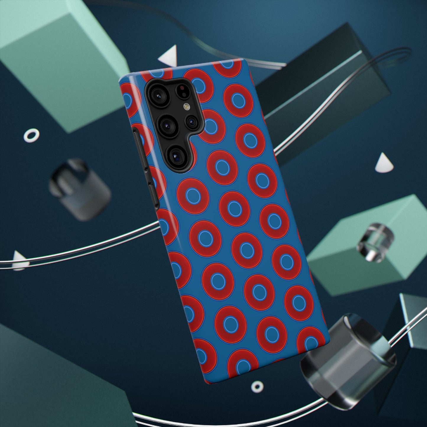 Impact-Resistant Lumpy Donut Case - red vivid donut print w/wavy navy background