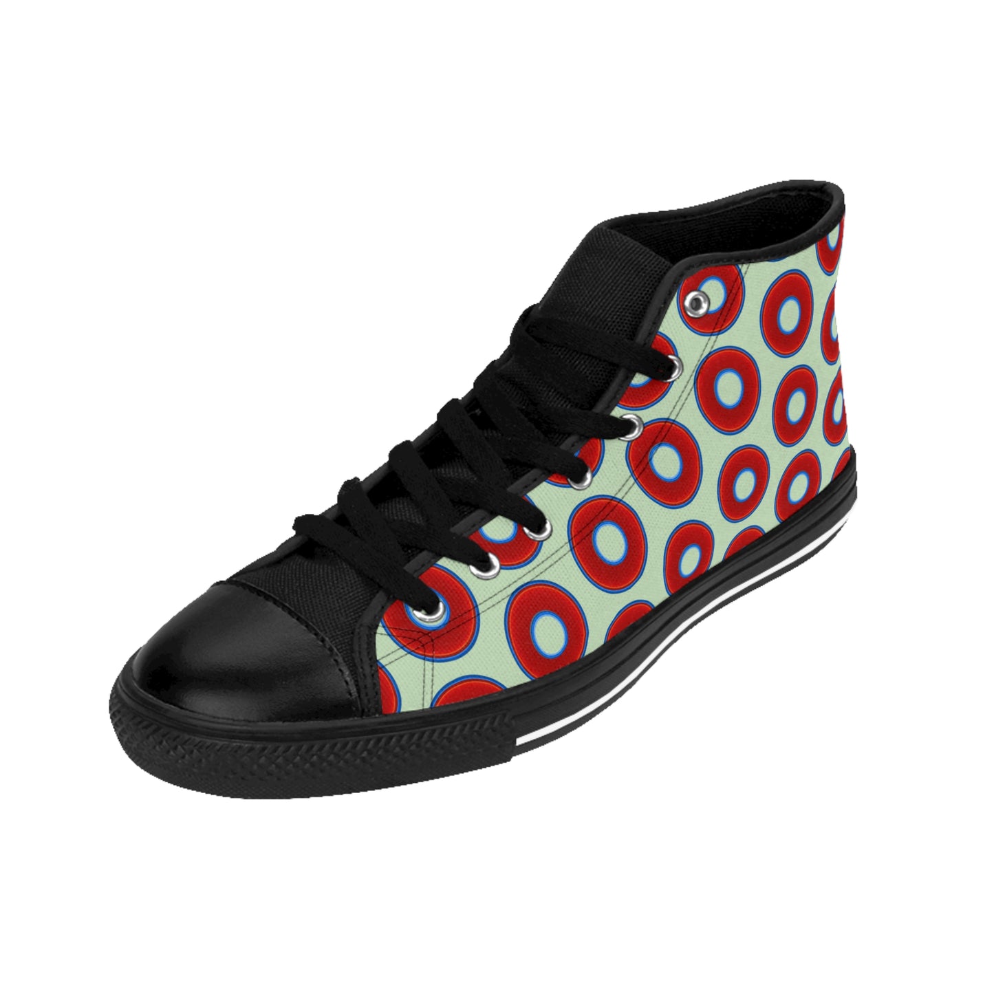 Men's Cushiony Convectors - High Tops - red vivid donuts w/seafoam background