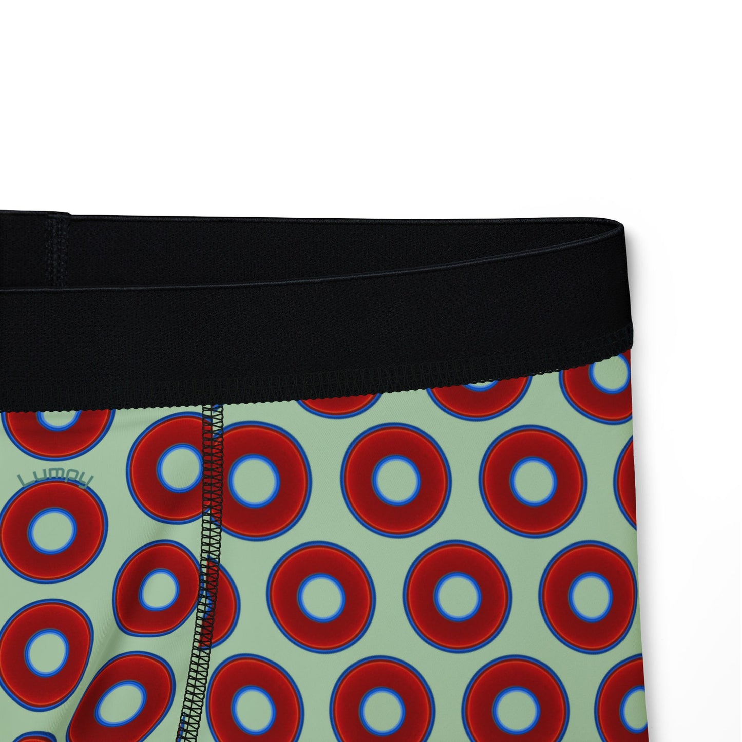 Men's Donut Boxers - red vivid donuts w/seafoam background