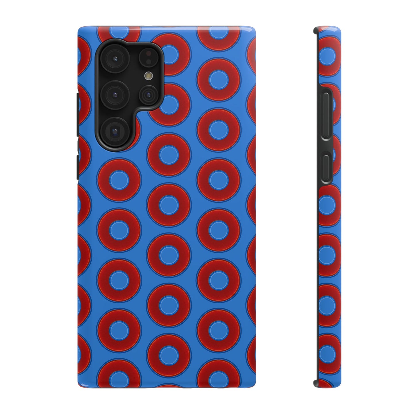 Impact-Resistant Lumpy Donut Case - red vivid donut print w/light royal blue background