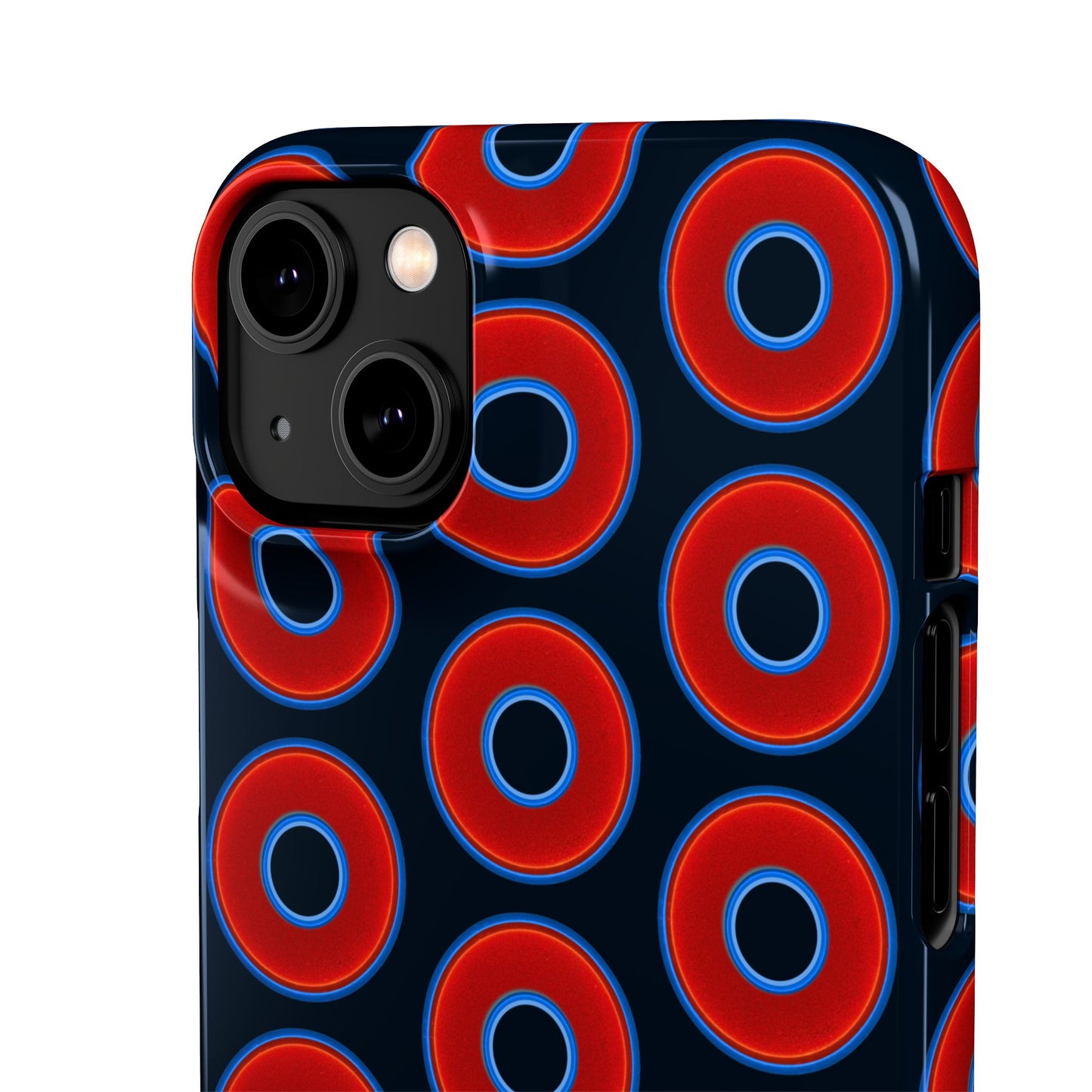 Lumpy Donut Snap Case - red vivid donut print w/blue charcoal background