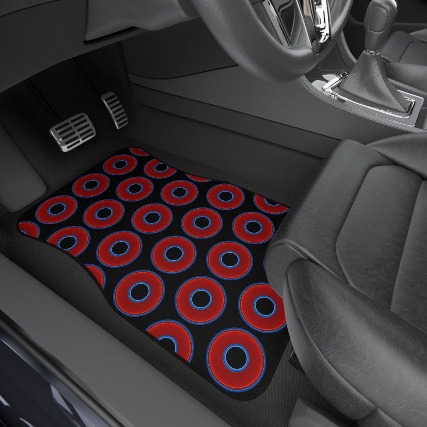 Contacted Car Mats - vivid donut print w/black background