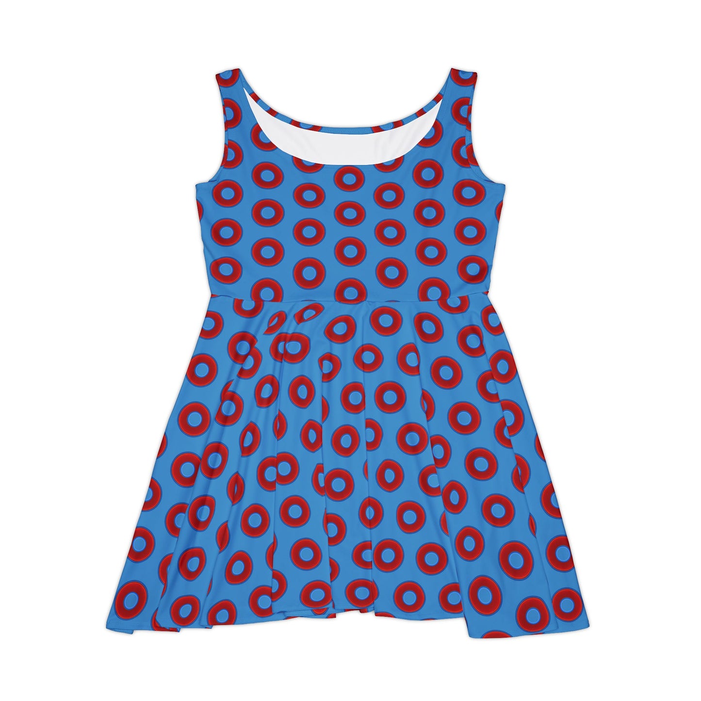 Women's Skater Donut Dress - vivid red donut print w/light steel blue background